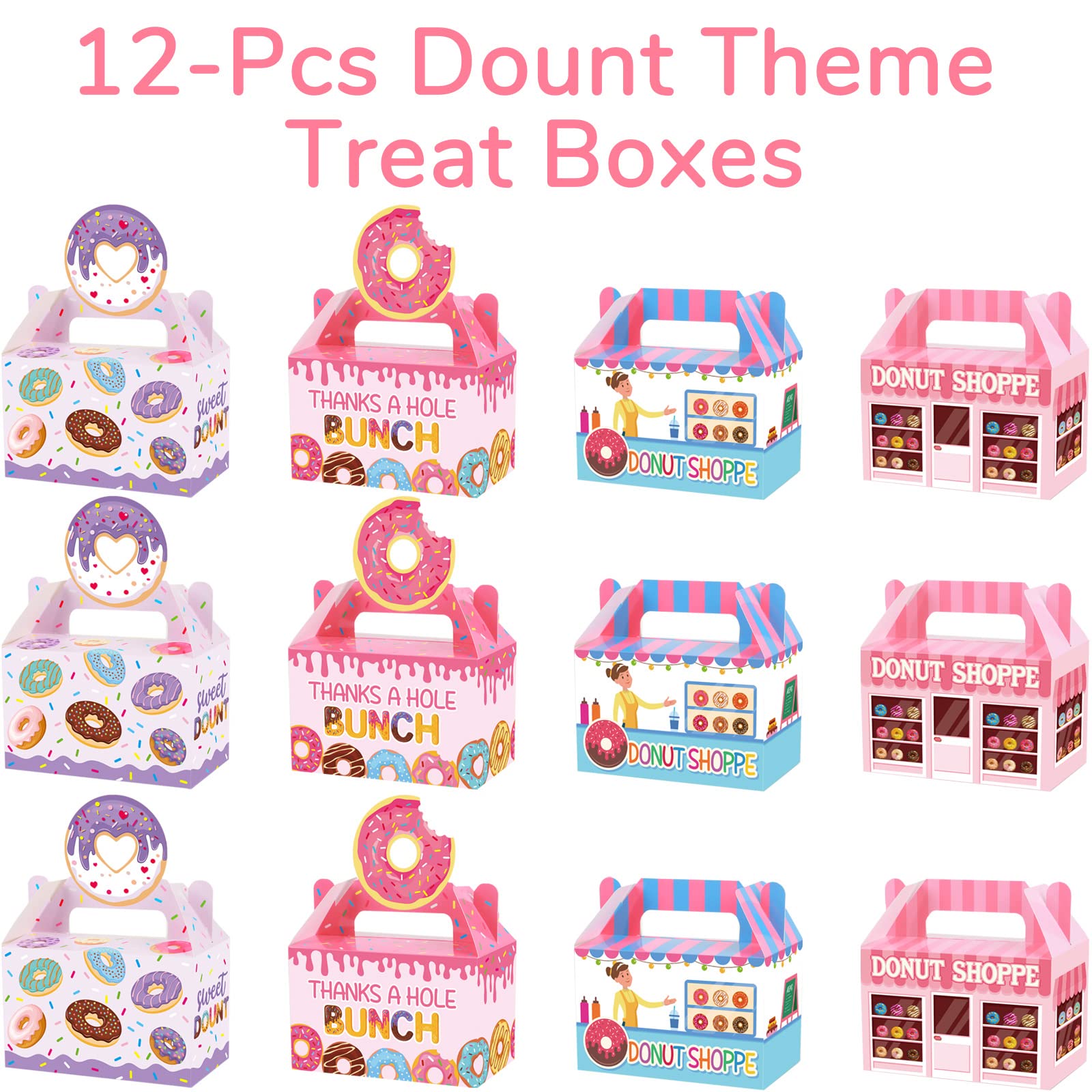 12 Pack Donut Party Favor Boxes Sweet Doughnut Candy Treat Bags Thanks A Hole Bunch Candy Goodies Valentine'S Day Gift Boxes For