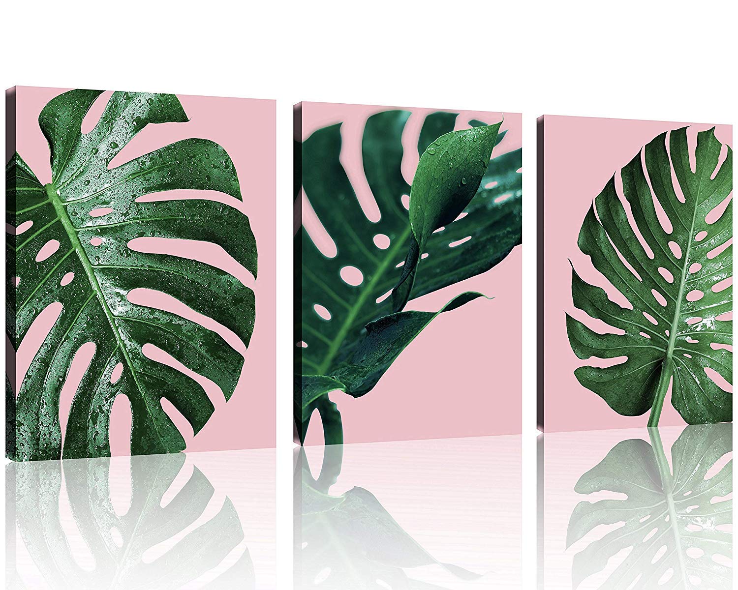 Tutubeer Plant Wall Art Plant Tropical Leaves And Water At Pink Background Tropical Wall Decor Green Plant Art 12'' X 16'' X 3 P