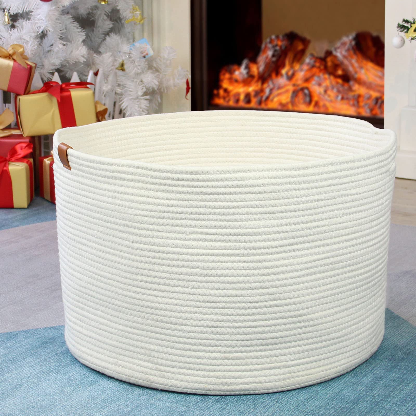 Casaphoria XXXLarge Cotton Rope Basket - Cream White Woven Storage for Blankets, Towels, Pillows | 21" x 21" x 13.8"