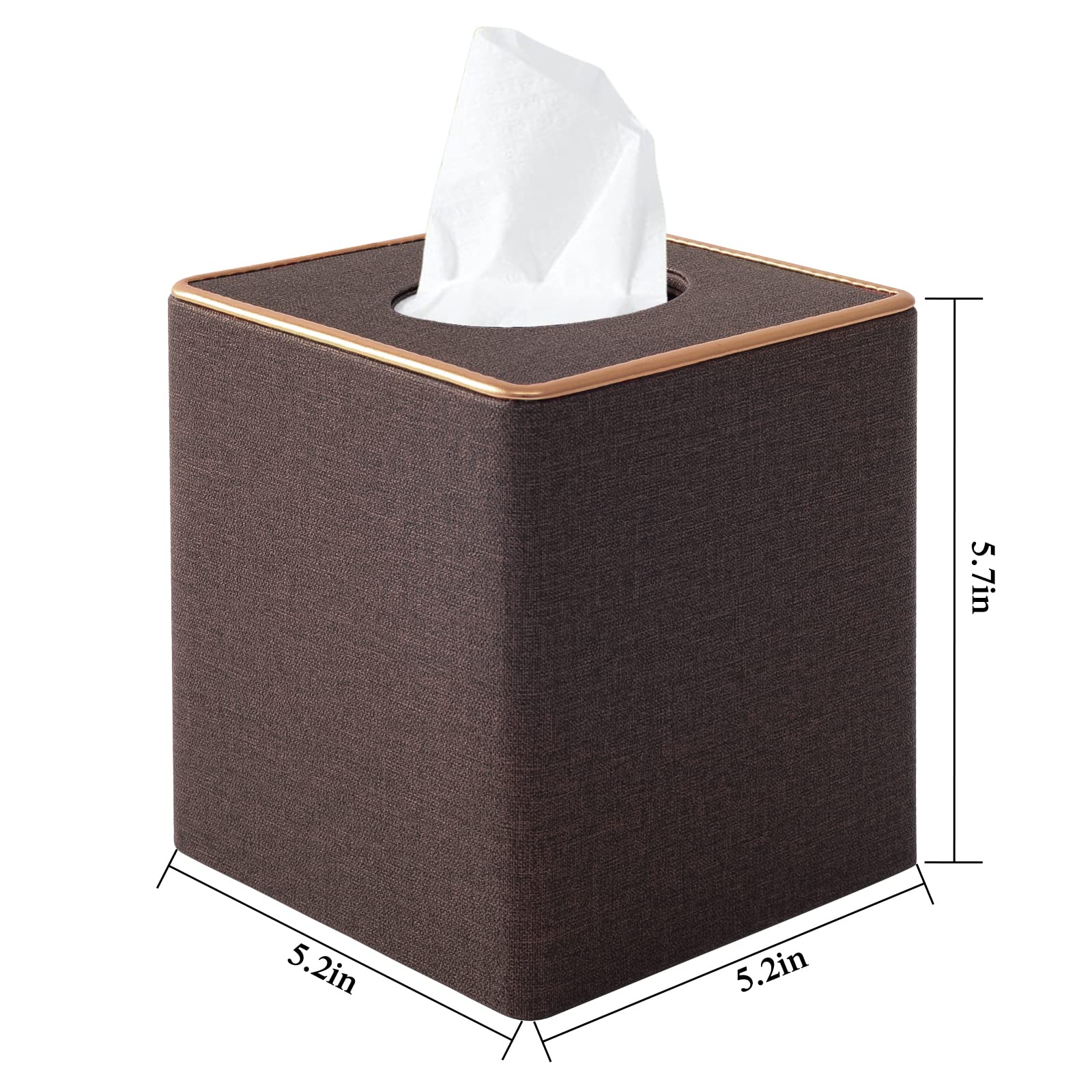 Rhcsz Linen Square Tissue Box Cover,Cube Tissue Box Holder-Excellent Rosegold Leather Decoration,Table Napkin Case Dispenser,Fac