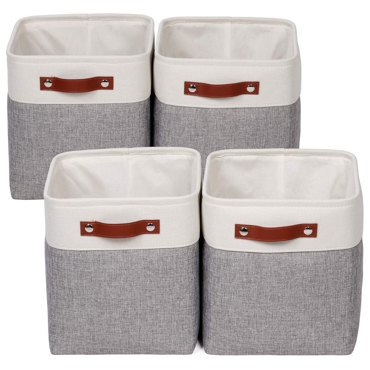 Univivi 10.5 Inch Fabric Cube Bins With Hard Bottom, 4 Pack Storage Baskets With Pu Handles For Shelves Closet Foldable Storage