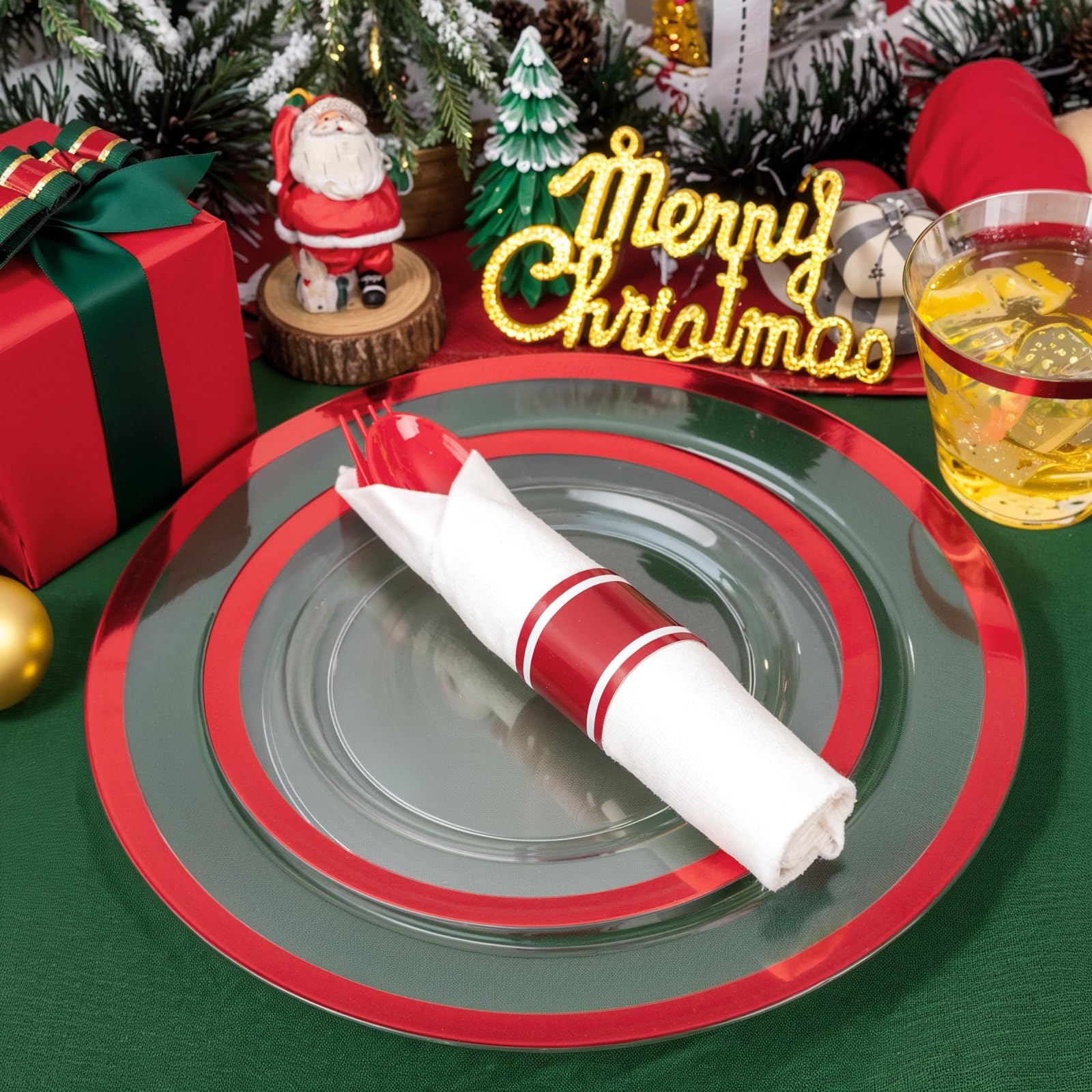 Liacere 350Pcs Clear And Red Plastic Plates New Year Plates And Napkins For 50Guests Plastic Dinnerware Set:100 Red Disposable P