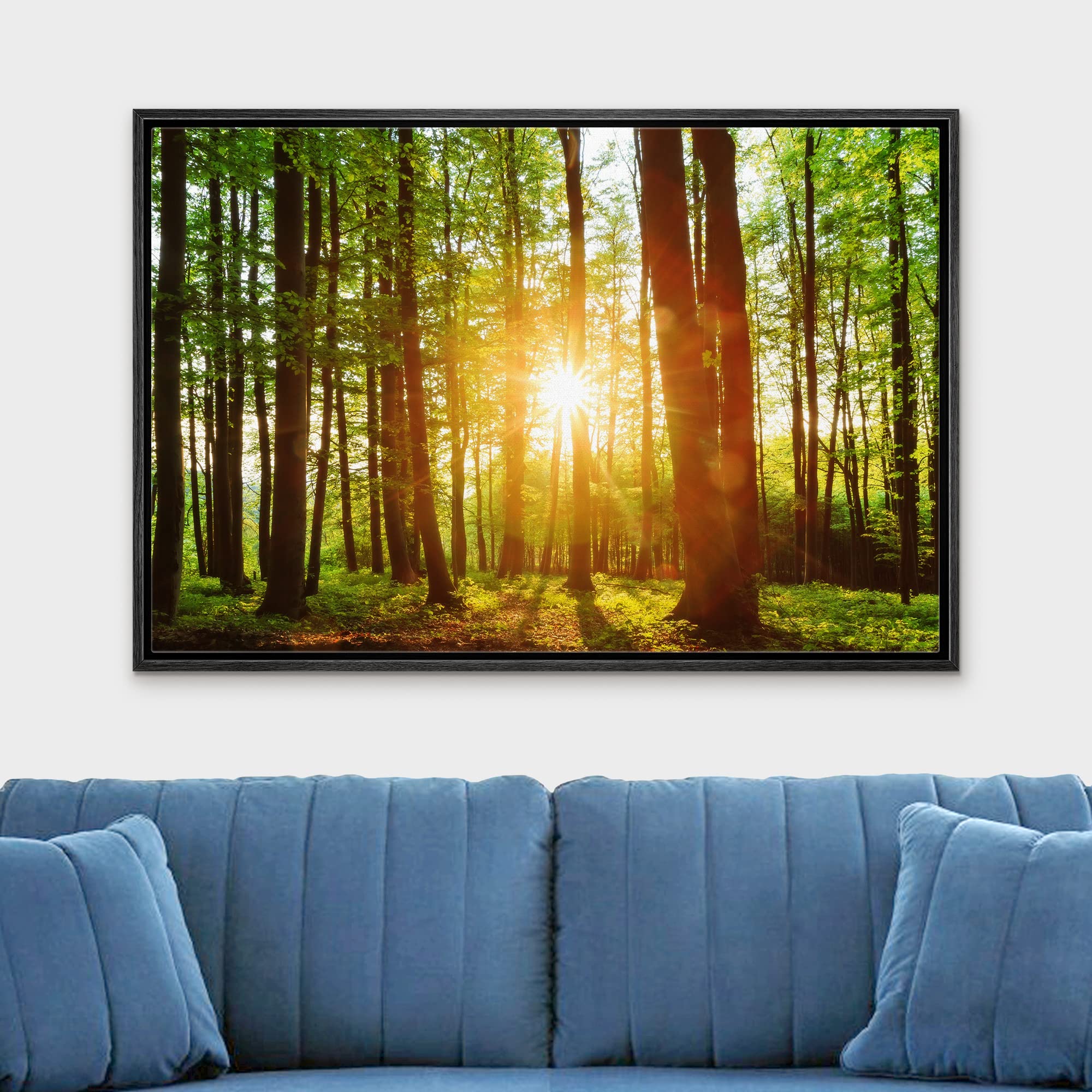 wall26 Framed Canvas Print Wall Art Sunrise Over The Green Forest Nature Wilderness Photography Modern Art Rustic Scenic Colorful Multicolor for Living Room  Bedroom  Office - 16''x24'' Black