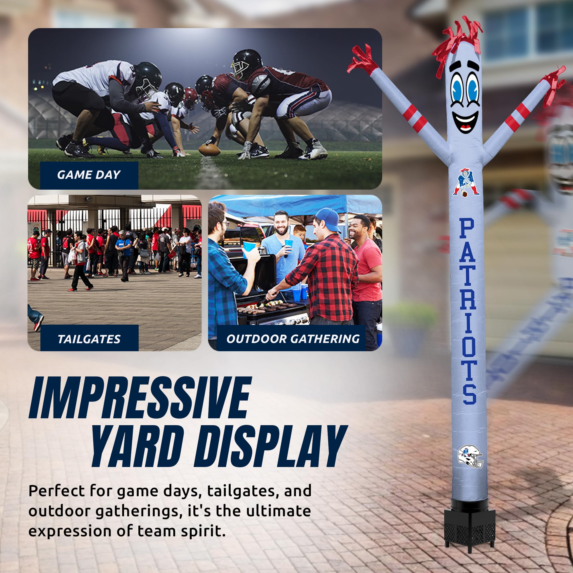 Sporticulture NFL New England Patriots Inflatable Crazy Sports Fan-Retro with LED Lights & Built-in Blower Air Wacky Dancers Bal