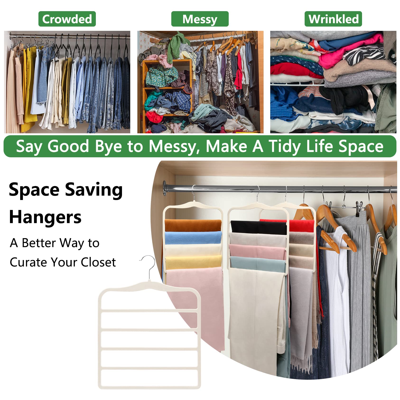 Closet Organizers and Storage Magic Pants Hangers Space Saving Velvet Hangers for Organization and Storage Dorm Room Essentials for College Students Girls Home Organization Scarf Hangers-5 Pack