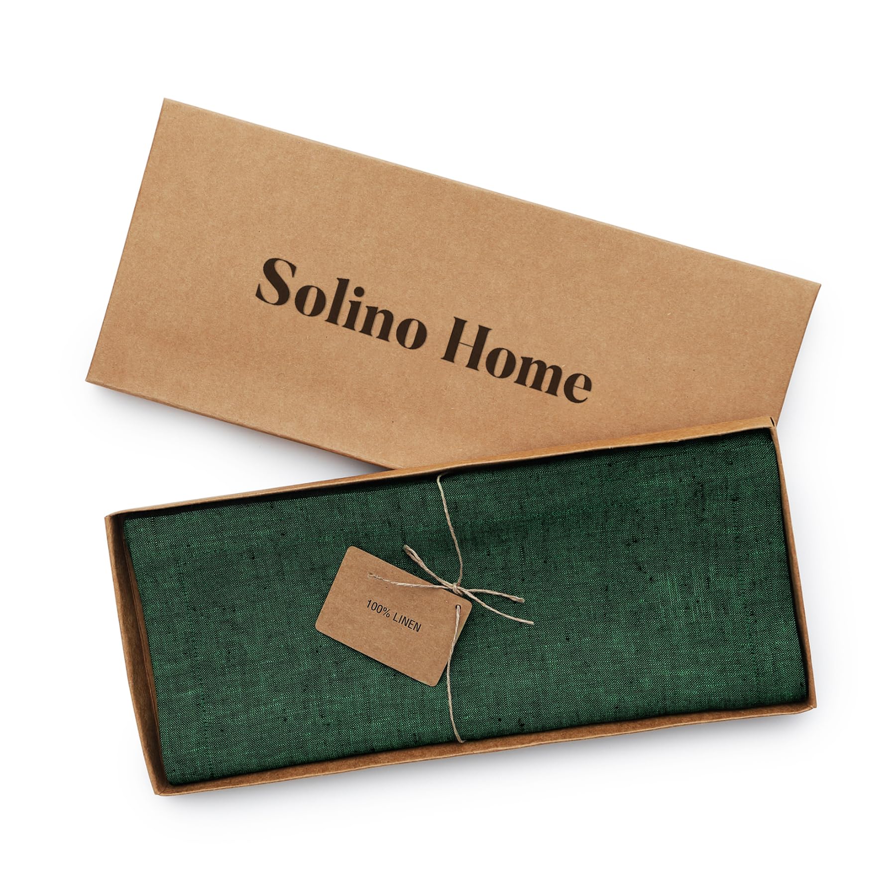 Solino Home Linen Table Runner 156 Inches Long - Athena, 100% Pure Linen Forest Green Table Runner 14 x 156 Inch for Dining, Fal