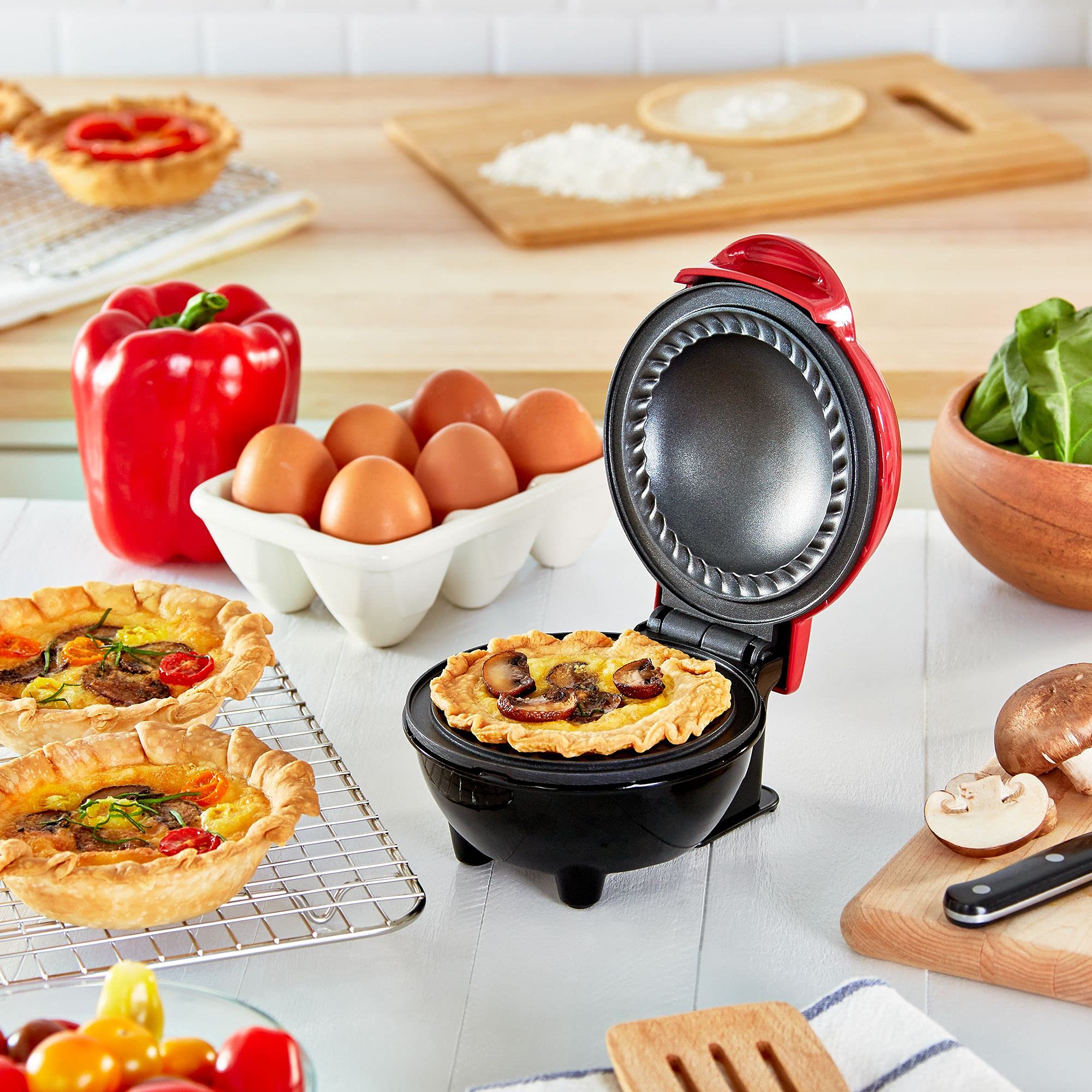 DASH Mini Pie Maker, Metal, Model DPIE100GBRD04, Red, Compact Kitchen Appliance for Delicious Individual Pies