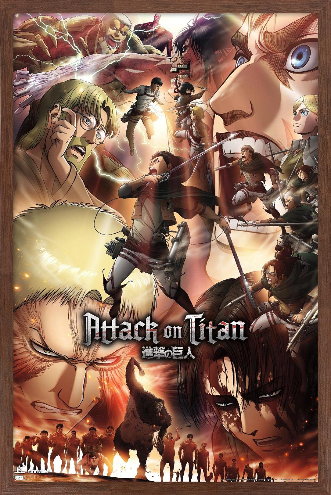 Trends International Attack On Titan: Season 3 - Key Art Wall Poster, 14.72'' X 22.37'', Mahogany Framed Version