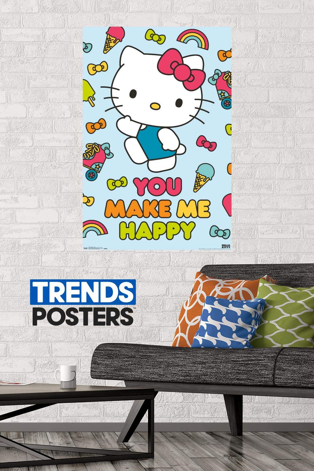 Trends International Hello Kitty - Happy Wall Poster, 22.375'' X 34'', Poster & Mount Bundle
