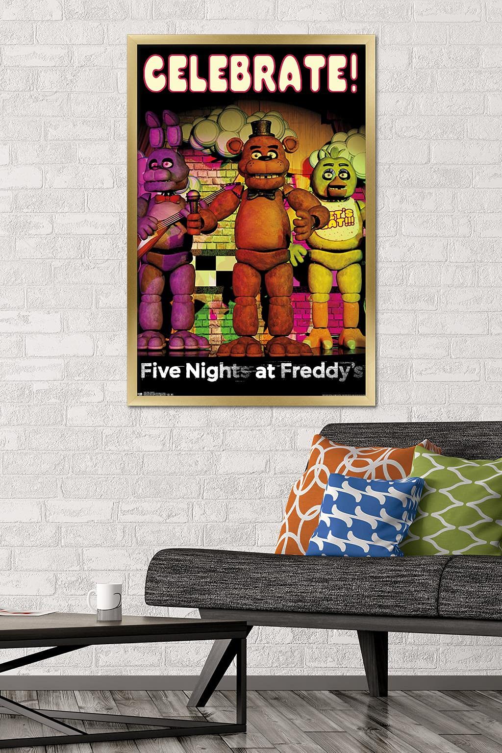 Trends International Five Nights At Freddy'S - Celebrate Wall Poster, 22.375'' X 34'', Gold Framed Version