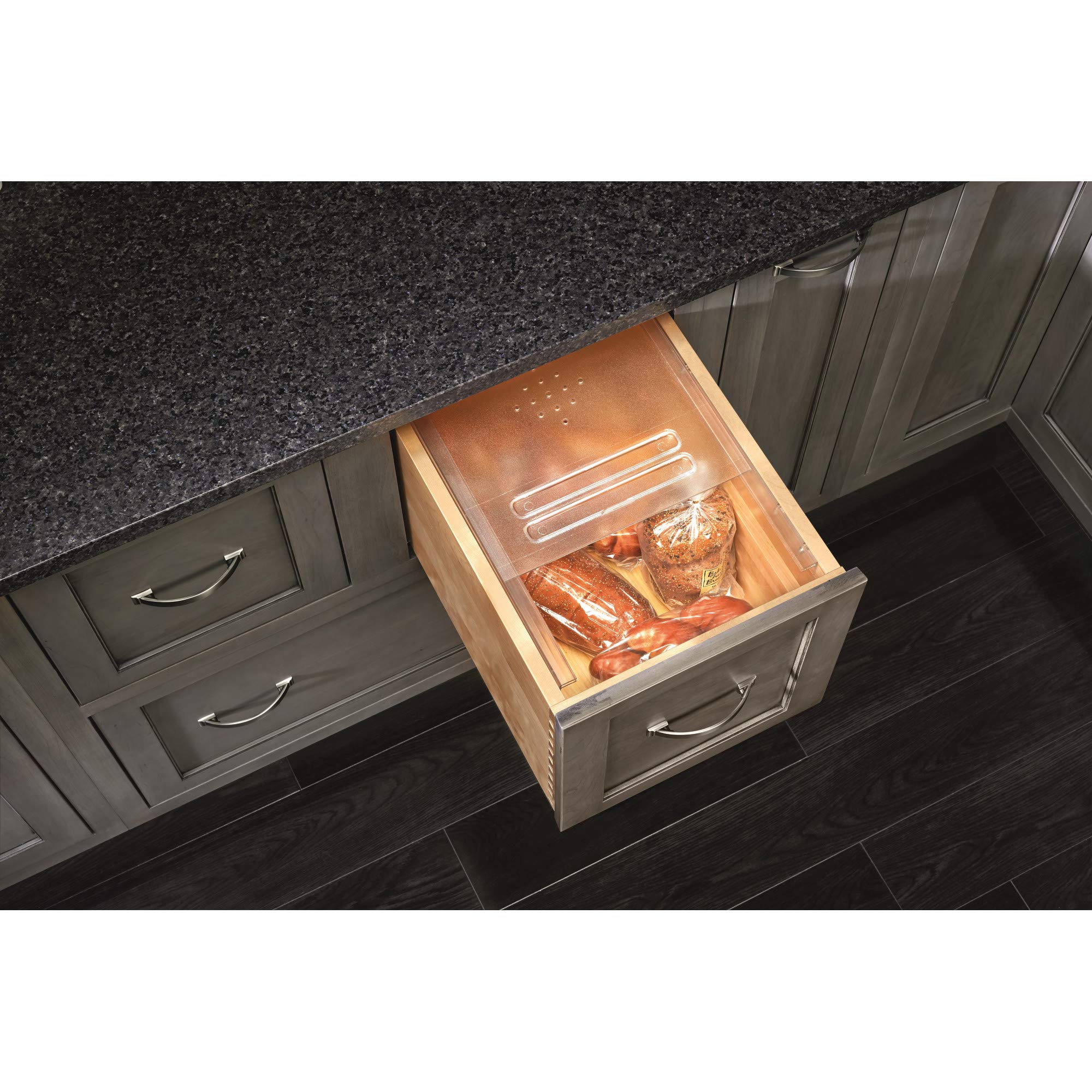 Rev-A-Shelf Bdc-200-20 Small Kitchen Bread Cabinet Drawer Cover With Built In Handle And Adjustable Sliding Rails, Translucent (