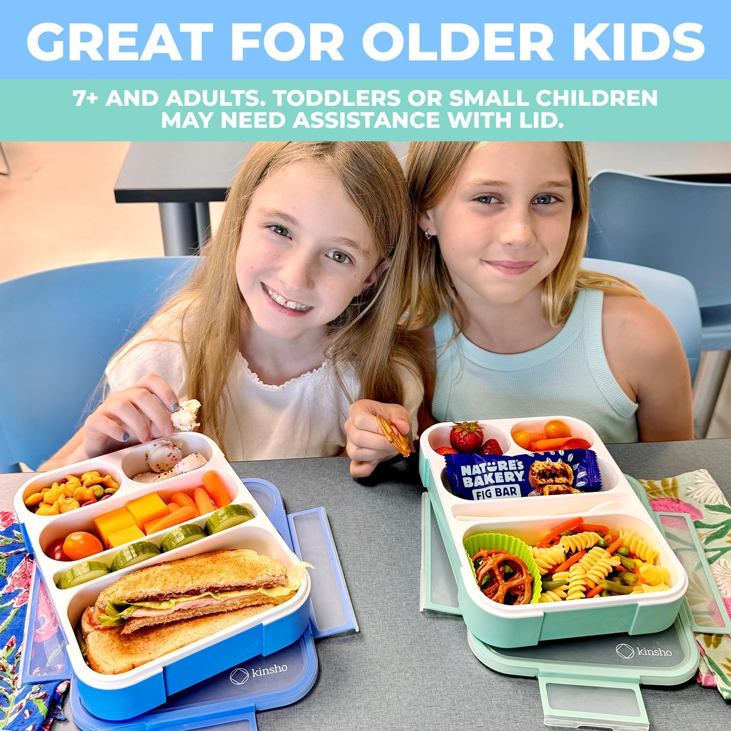kinsho Bento Lunch-Box for Adults Kids Lunches  Portion Control Container Boxes for Women Girls Boys  Leak-proof Snack Containers  BPA-Free Utensils  Green  5 Compartments