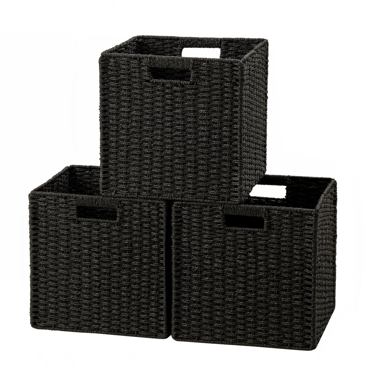 Ubbcare 3 Pack Wicker Basket, 11L  11H  10.5W Inch Woven Paper Rope Storage Baskets For Shelves, Foldable Cube Storage Bin With