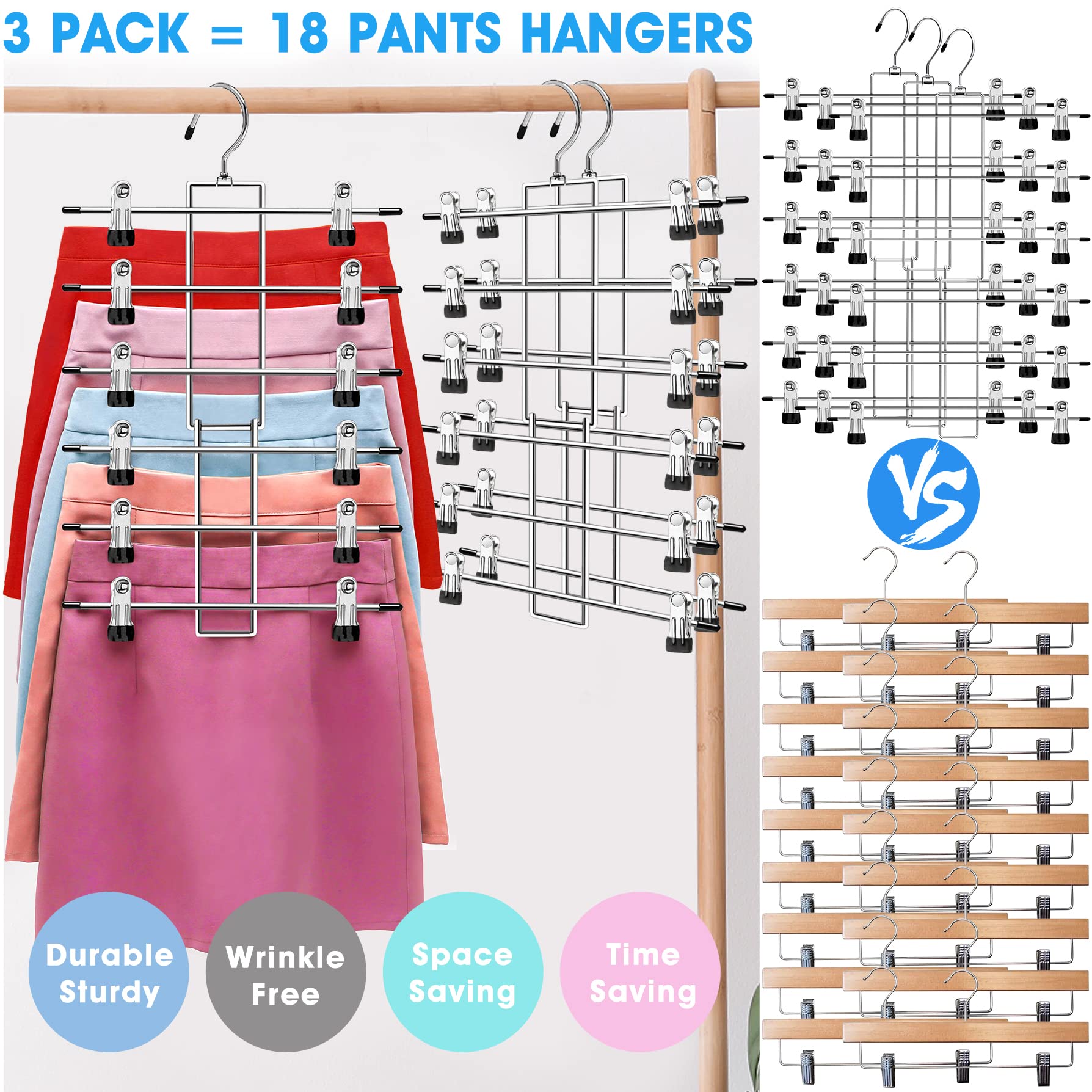 Organization and Storage Skirt Pants Hangers Space Saving 3 Pack 6 Tier Closet Organizers and Storage Closet Storage Home Organization College Dorm Room Essentials for Girls Wardrobe Clothes Organizer