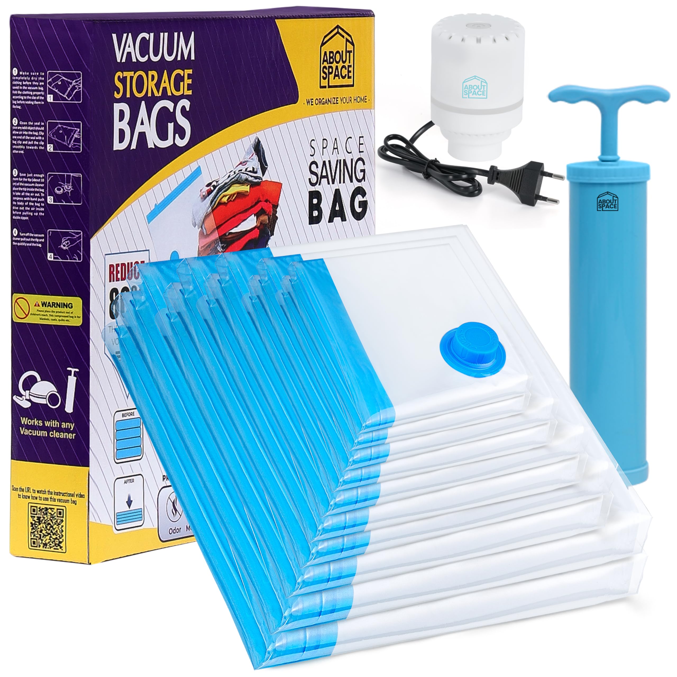 About Space Polyamide Polyethylene Vacuum Compression Bags (10 Pack) With Hand & Electric Pump |2Xjumbo/2Jumbo/2L/2M/2S Zip Sea