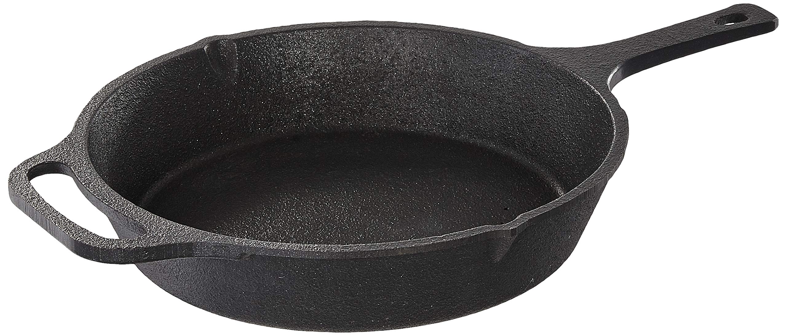 Amazon Brand - Solimo Cast Iron Shallow Fry Pan For Frying/Roasting, Long Loop Handle, 10 Inches, Induction & Gas Friendly, Pre-