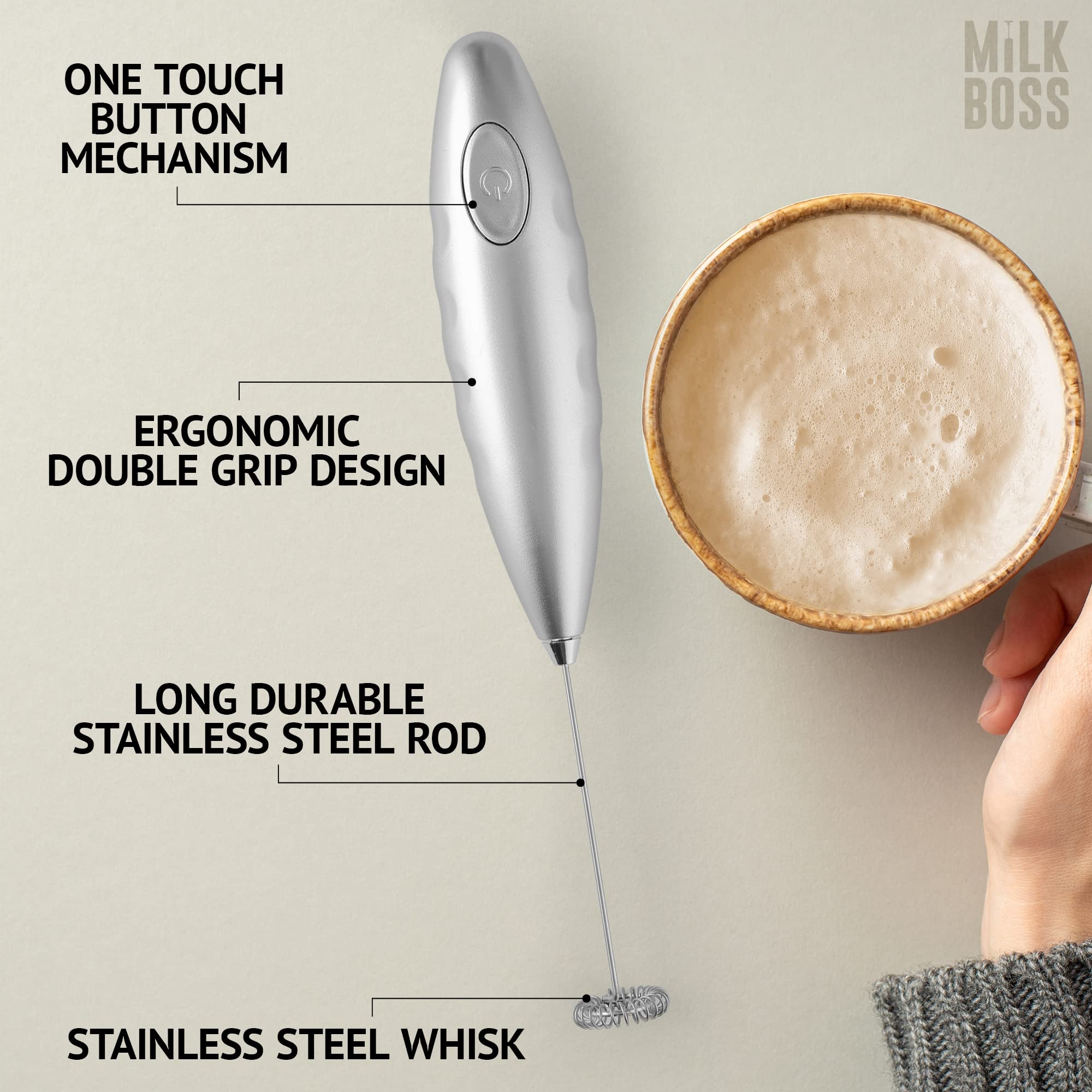 Milk Boss Matcha Whisk - Handheld Electric Stirrer - Matcha Frother Wand & Drink Mixer - Electric Whisk For Matcha Tea & Green T