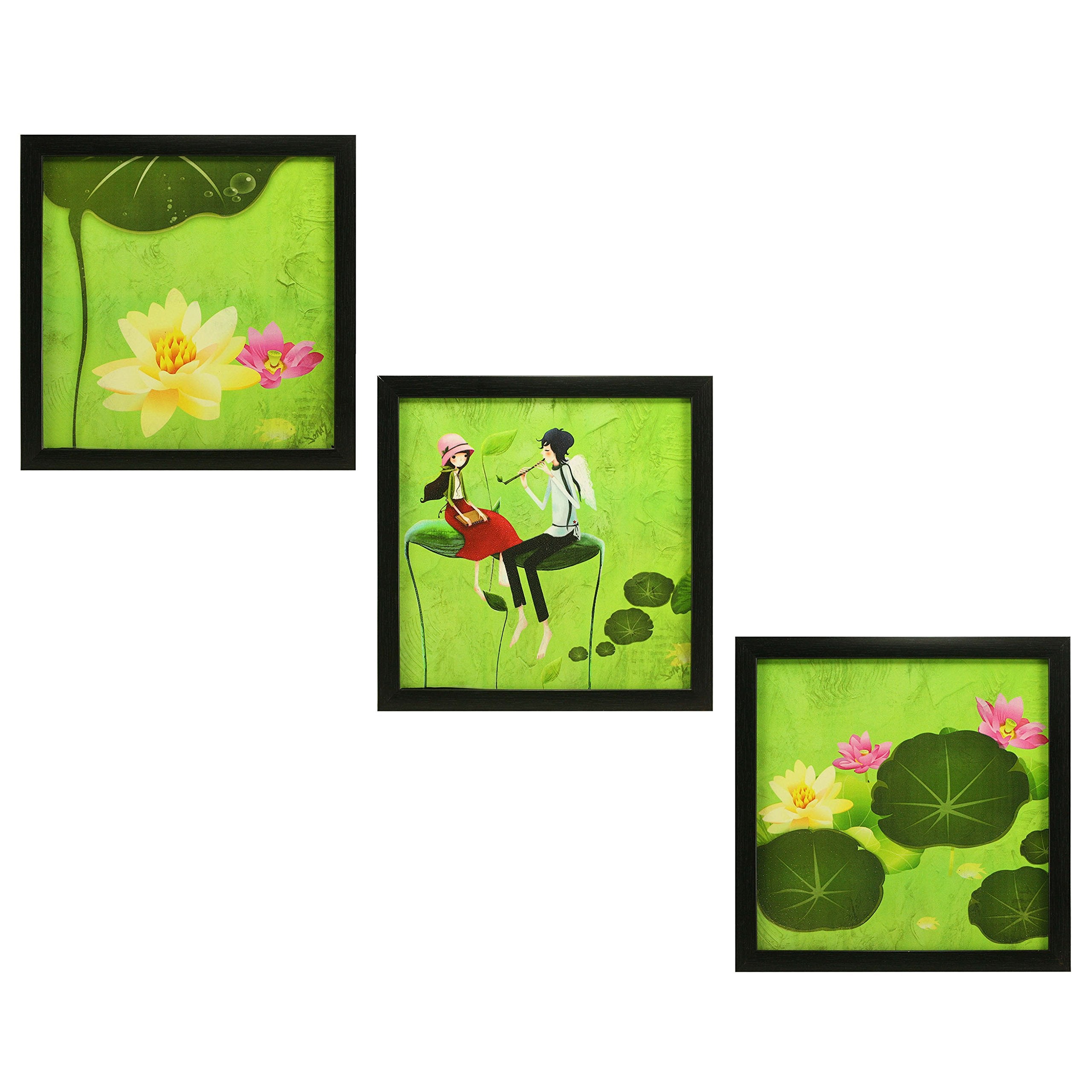 Indianara Synthetic Wood Framed Wall Hanging Art Prints for Room Decor (Multicolour, 8.7x8.7 Inches) - Set of 3 Pieces