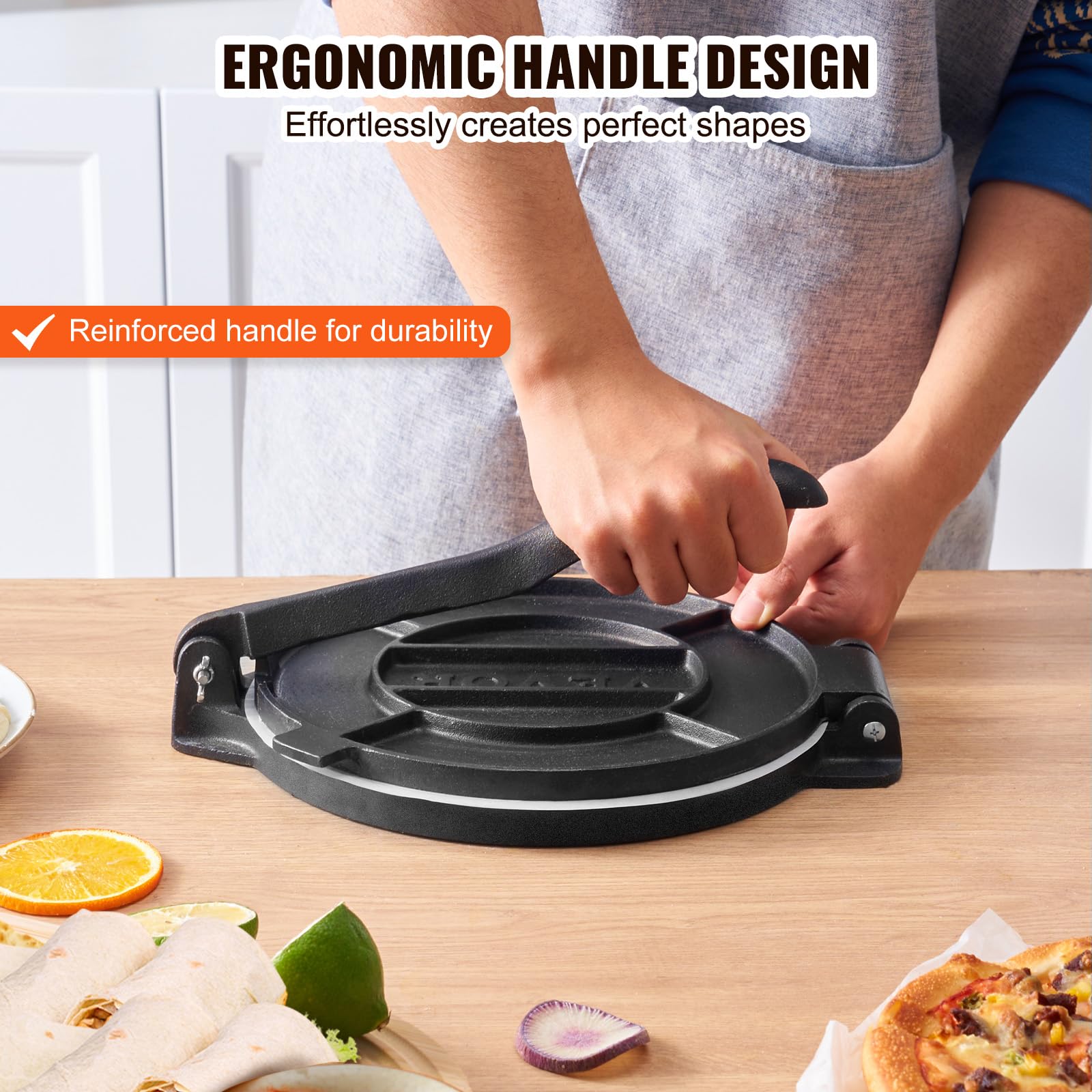 Vevor Tortilla Press, 10 Inch Tortilla And Roti Maker, Cast Iron Heavy Duty Tortilladora Press, Pre-Seasoned Pataconera Maker Wi