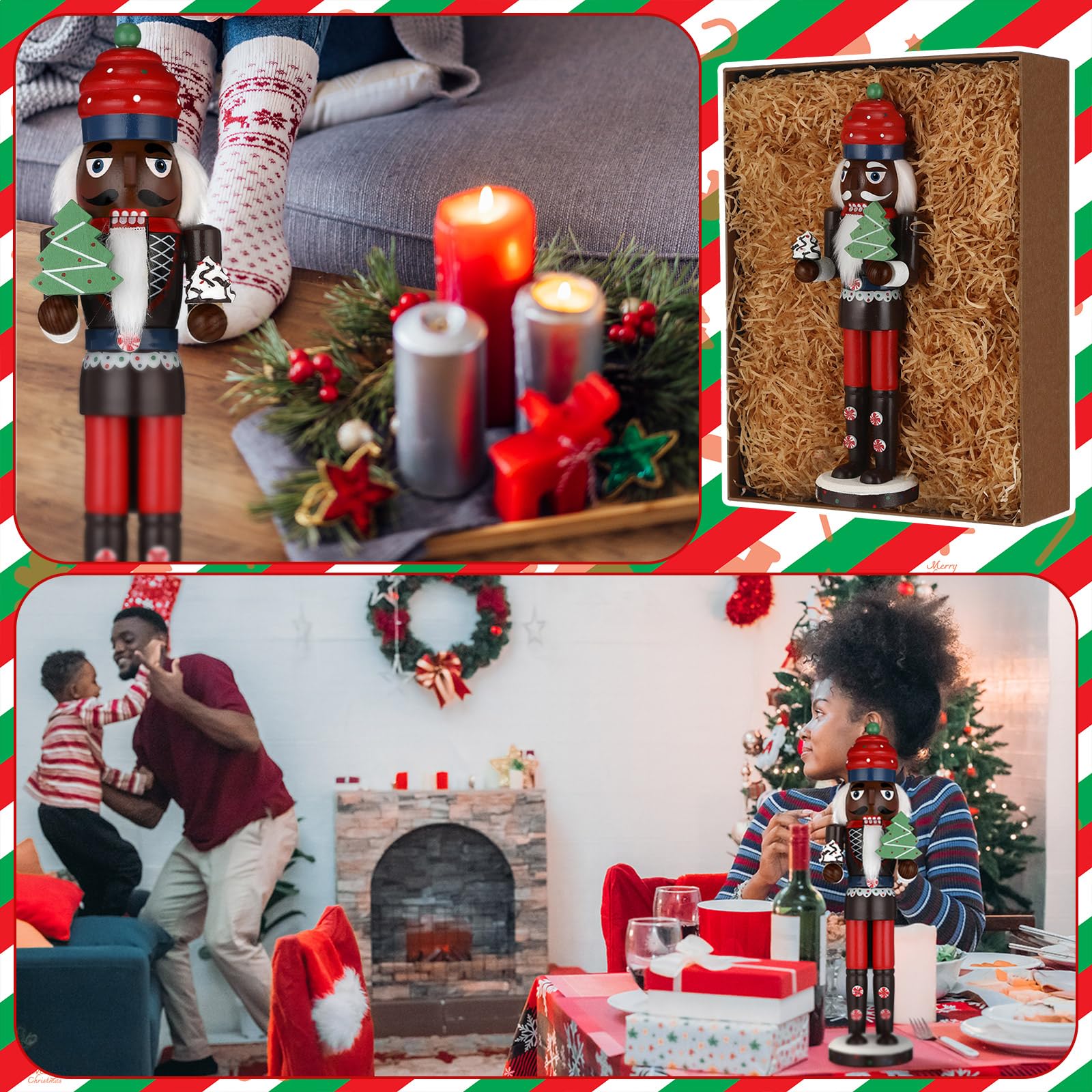 Hungdao 15 Inch Black Christmas Nutcracker Decor Wooden African American King Figure Black Santa Xmas Festive Soldier Nutcracker