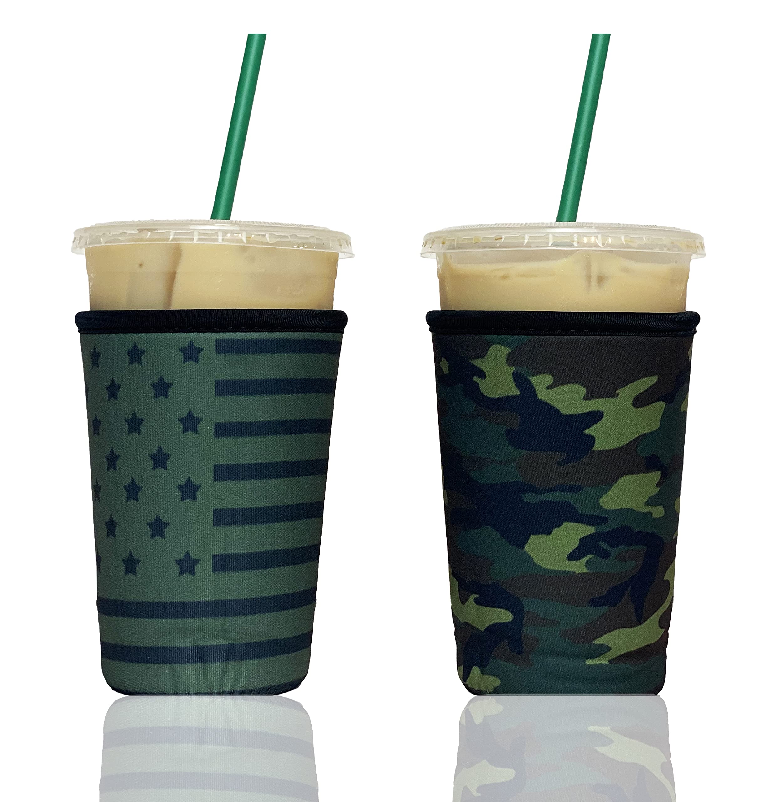 Baxendale And Co Reusable Neoprene Insulator Sleeves For Iced Coffee And Cold Drink Cups (2 Pk Medium 22-24Oz, Green Flag)