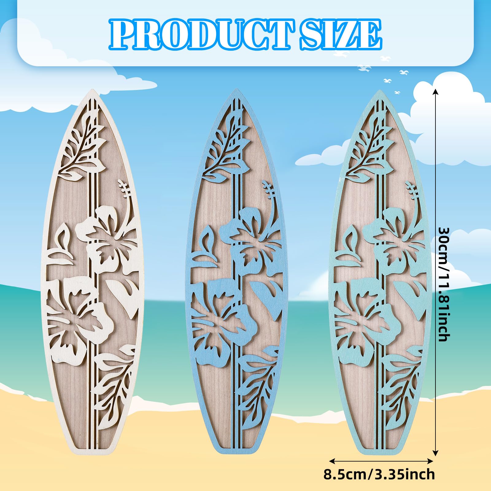 RattanView 3 Pieces Surfboard Decor for Bedroom Wooden Beach Wall Decor Summer Wood Surfboard Wall Hanging Sign for Tropical Liv