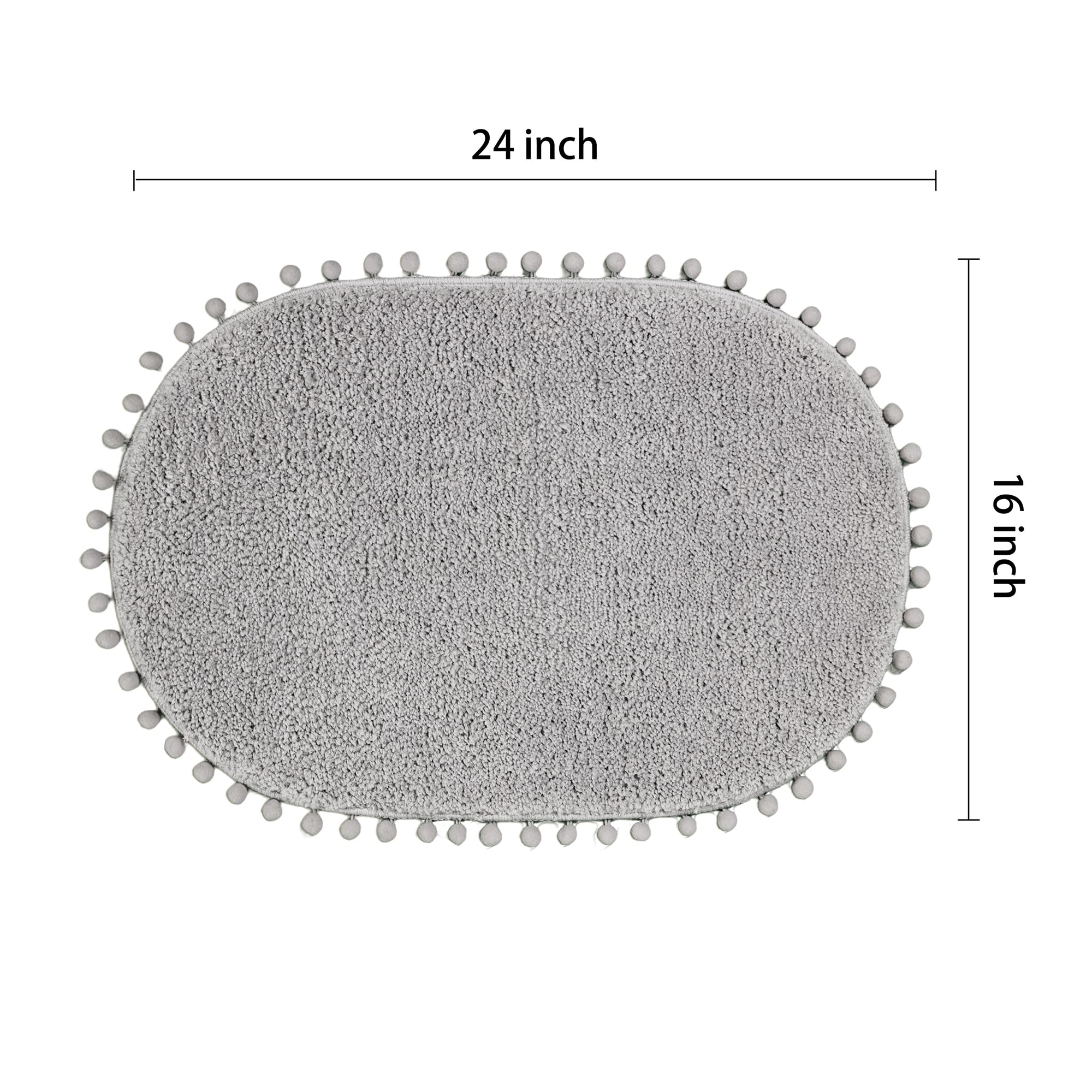 Yirddeo Bath Mat Light Grey Oval Rug With Pom Bathroom Rugs For Bedroom Non Slip Cute Boho Absorbent Mats Soft Plush Washable Ru