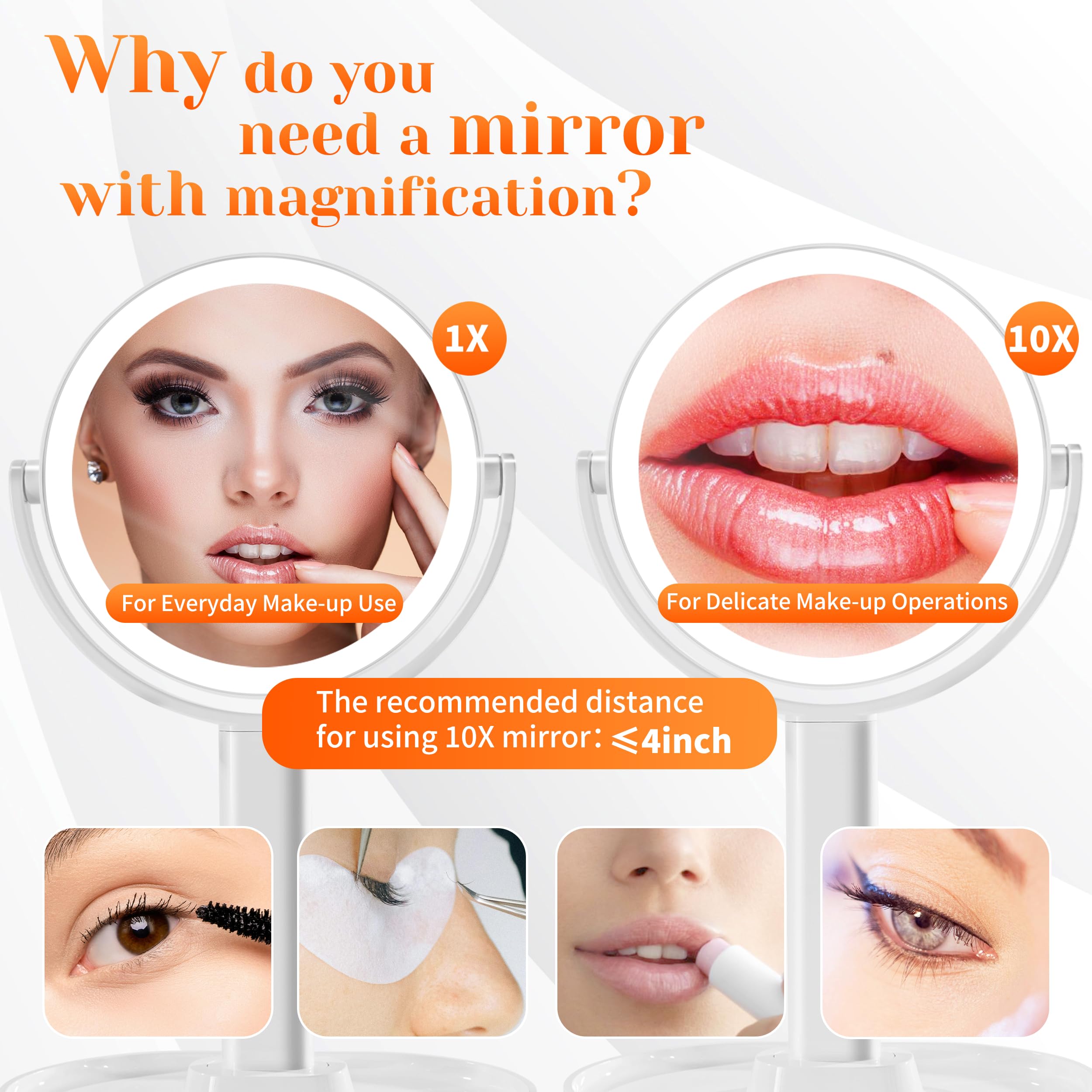 Vpu Vanity Makeup Mirror With Lights, 10X/1X Double Sided Magnifying Light Up Desk Mirror With Stand Cosmetic Organizer, 3 Color