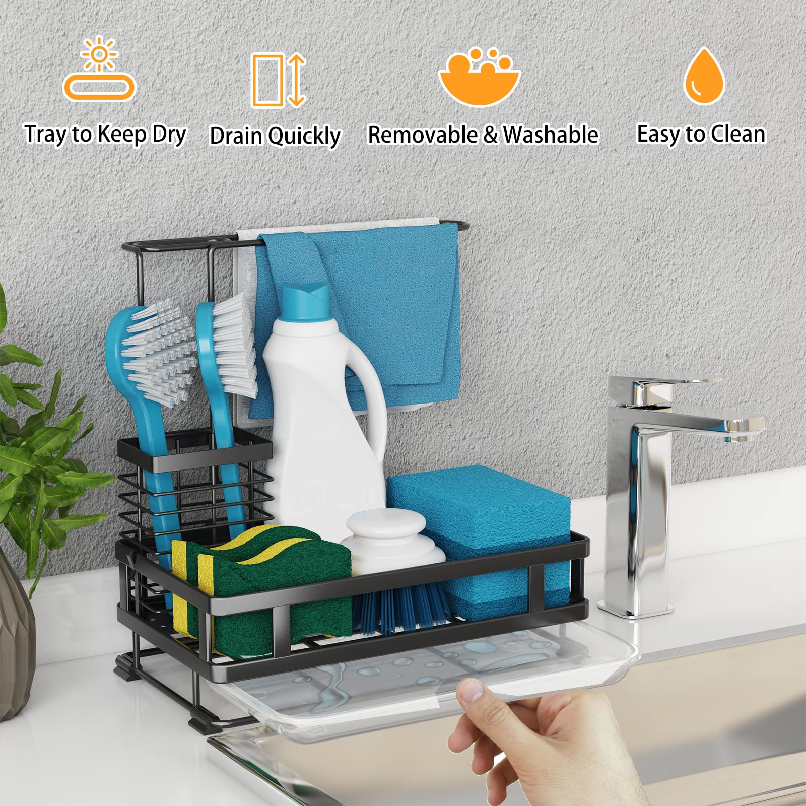 Godboat Kitchen Sink Organizer - Sponge Holder For Kitchen Sink, Non-Slip Kitchen Caddy Sink Organizer, 304 Stainless Steel, Kit