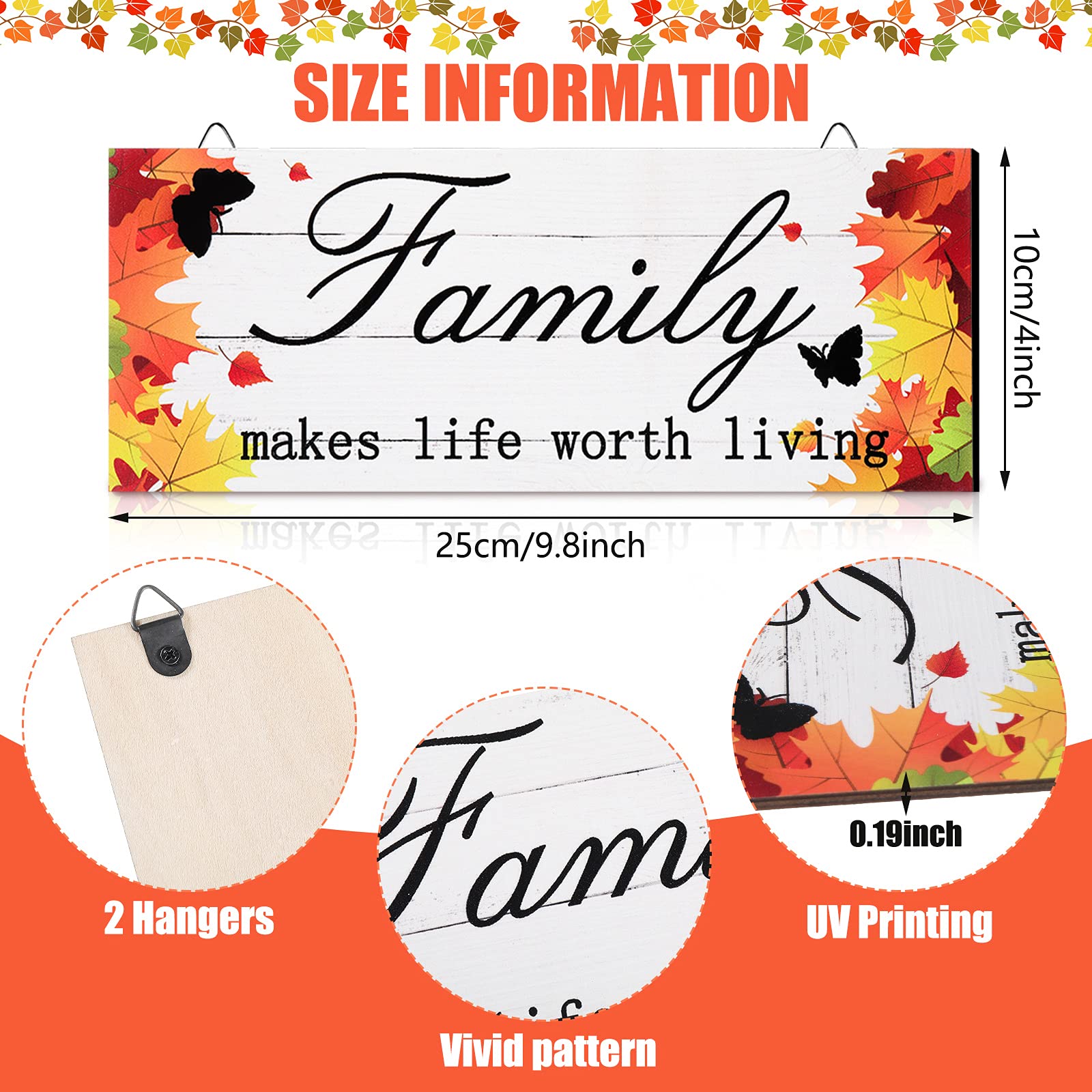 4 Pieces Thanksgiving Fall Door Decoration Maple Door Plaque Faith Hope Family Wood Sign Maple Leaf Hanging Sign Rustic Farmhous