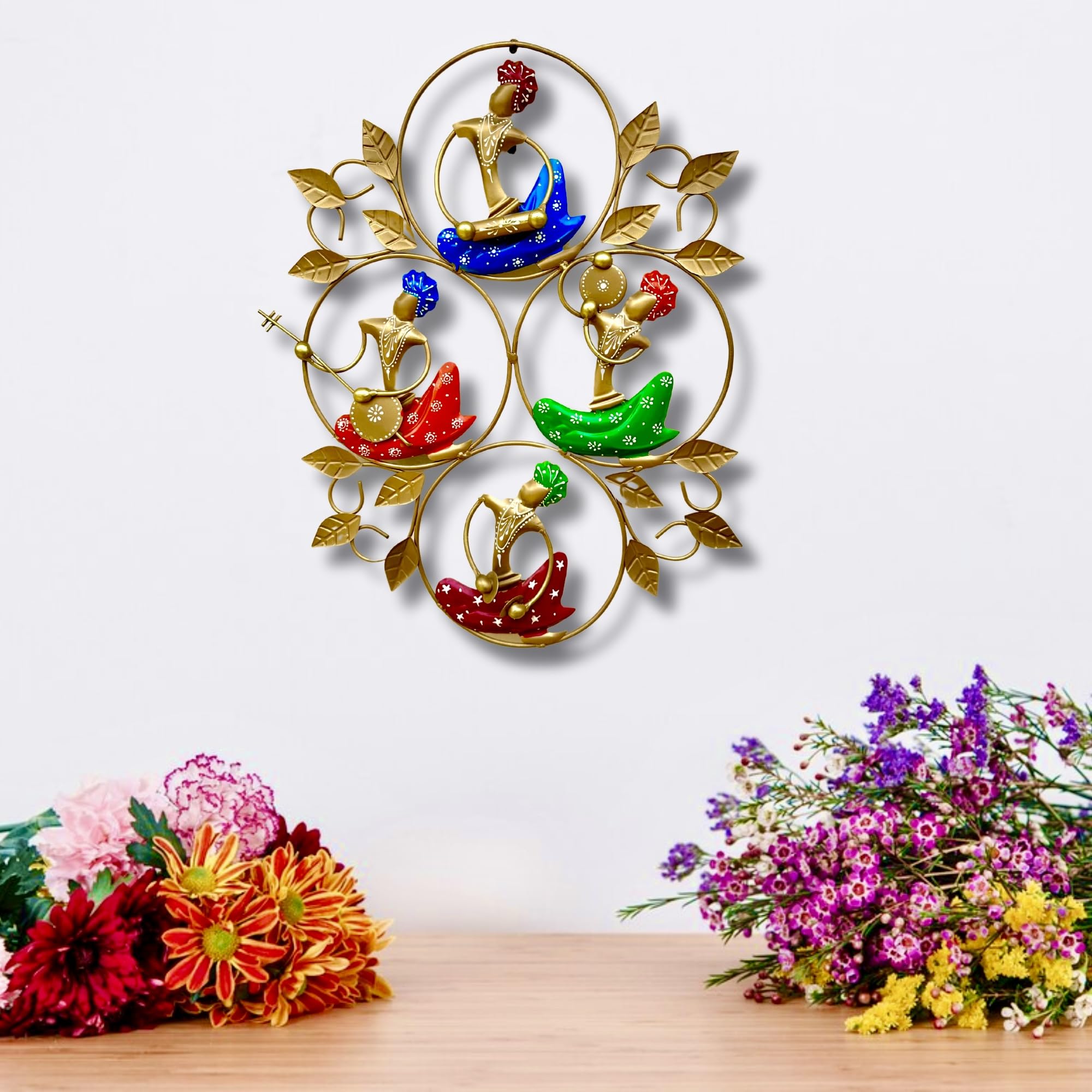 Rsn Wall Decor Metal Beautiful 4 Dolls Musicians Wall Art For Living Room/Home Size - 24 * 17 Inch - Multicolour