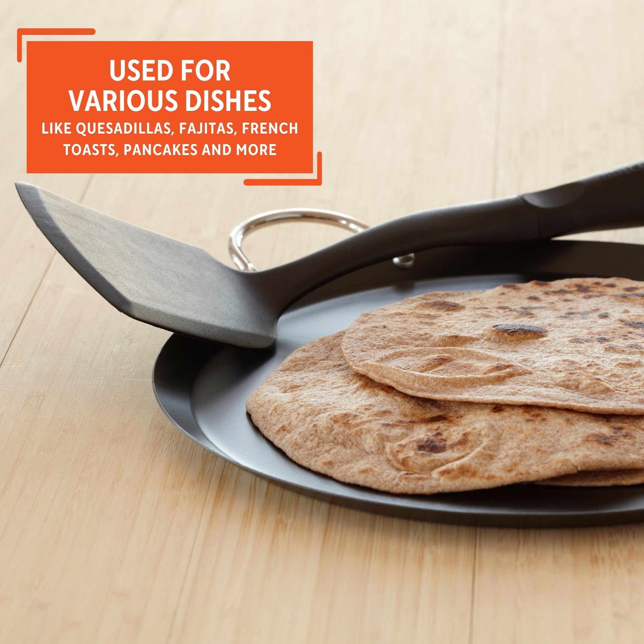 Imusa 9In Carbon Steel Nonstick Round Comal With Metal Handles, Black