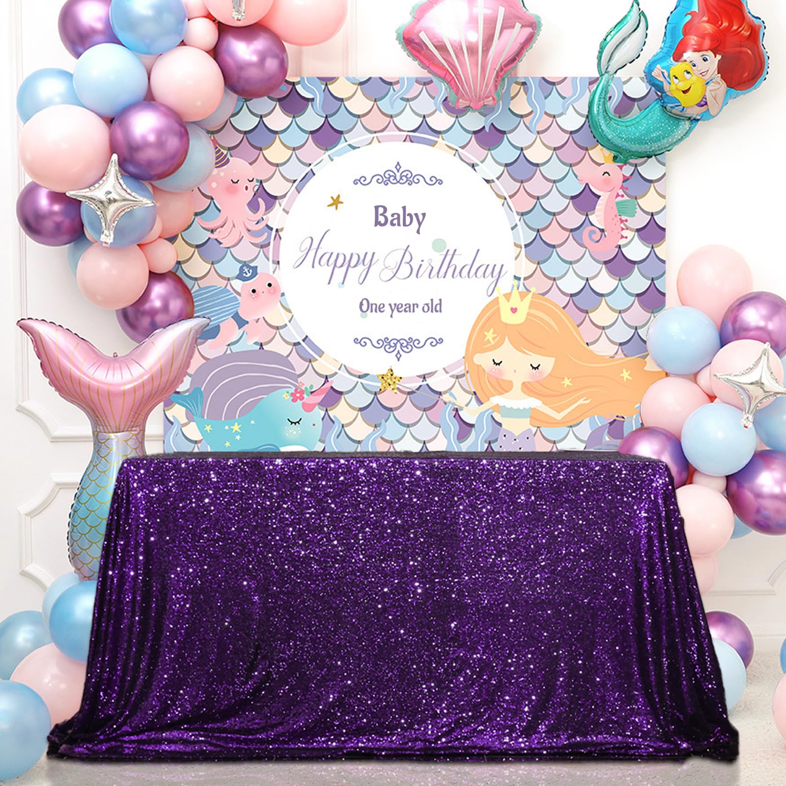 Squarepie Sequin Tablecloth 50 X 72 Inch Purple Sparkly Table Cloth For Wedding Party