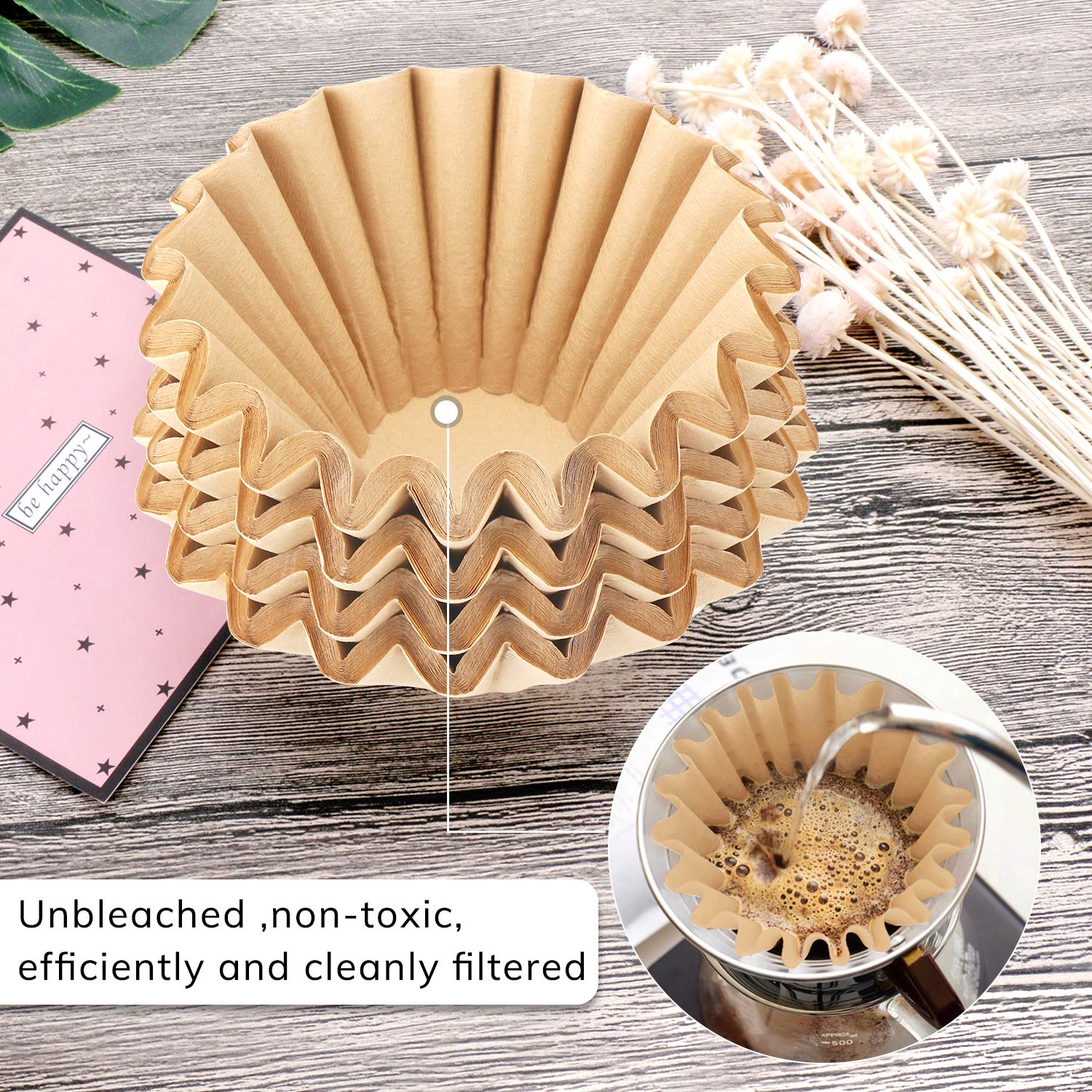 Eusoar 1-4 Cup Disposable Coffee Filters, 100 Count Filter Replacement, Natural Brown Unbleached, Fit Small Basket Style Single