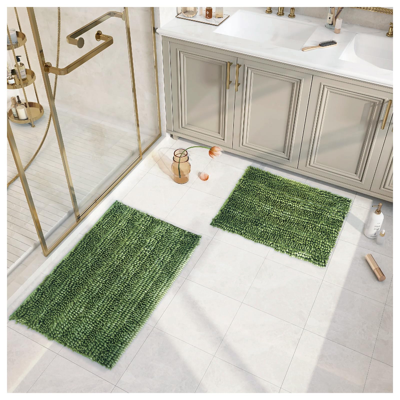 Civkor Green Bathroom Rug Set Bath Mat 31x20 Plus 24x16 Inch  Sage Bath Mats for Bathroom Non Slip Washable Bath Rugs 2 Piece for Shower  Quick Dry and Machine Washable