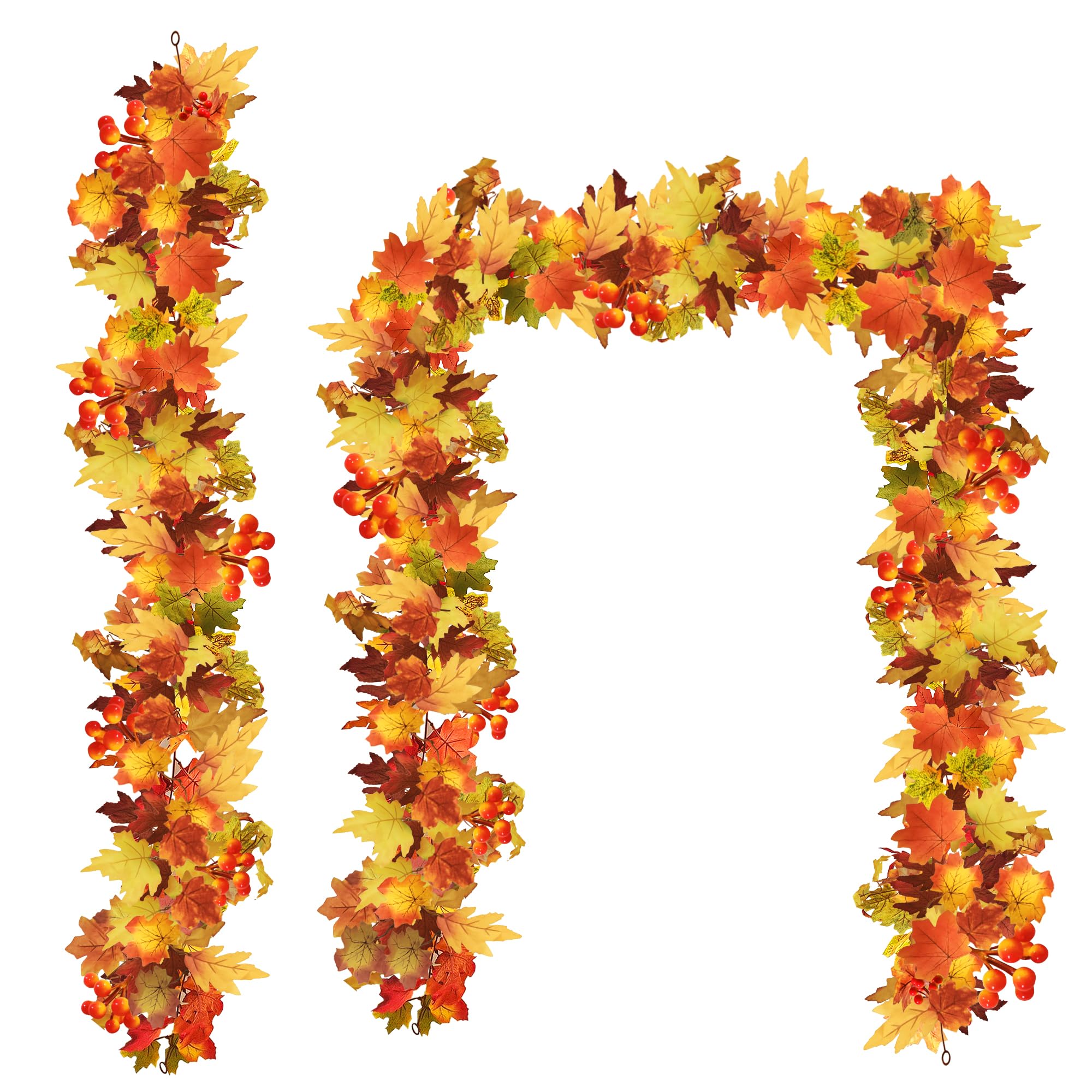 JANEF 2 Pcs Fall Maple Leaf Garland, Autumn Hanging Thanksgiving Decor Artificial Garland for Wedding Home Fireplace Party Autum