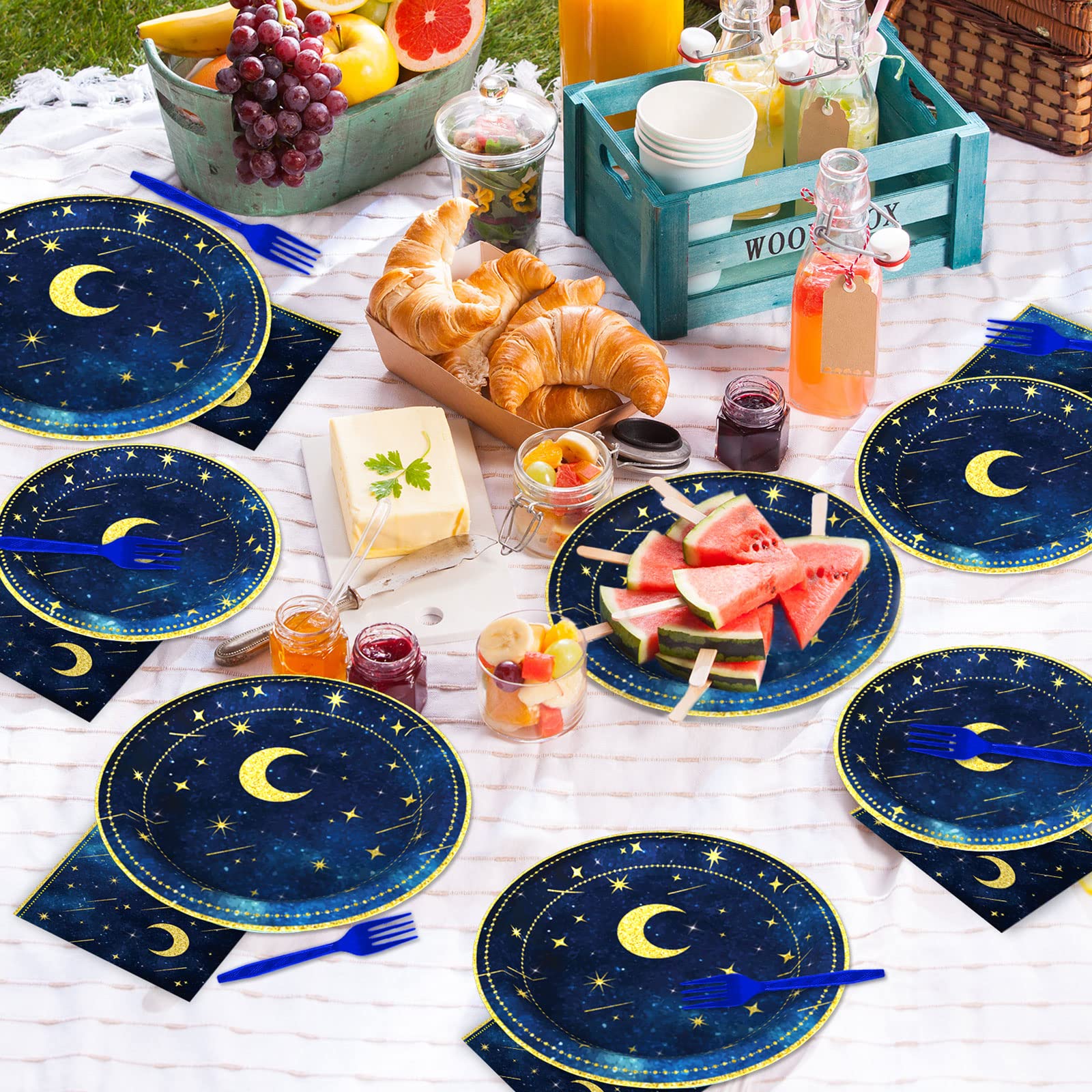 96 Pcs Starry Night Plates And Napkins Party Supplies Sweet Theme Tableware Set Galaxy Party Decorations Favors For Outer Space