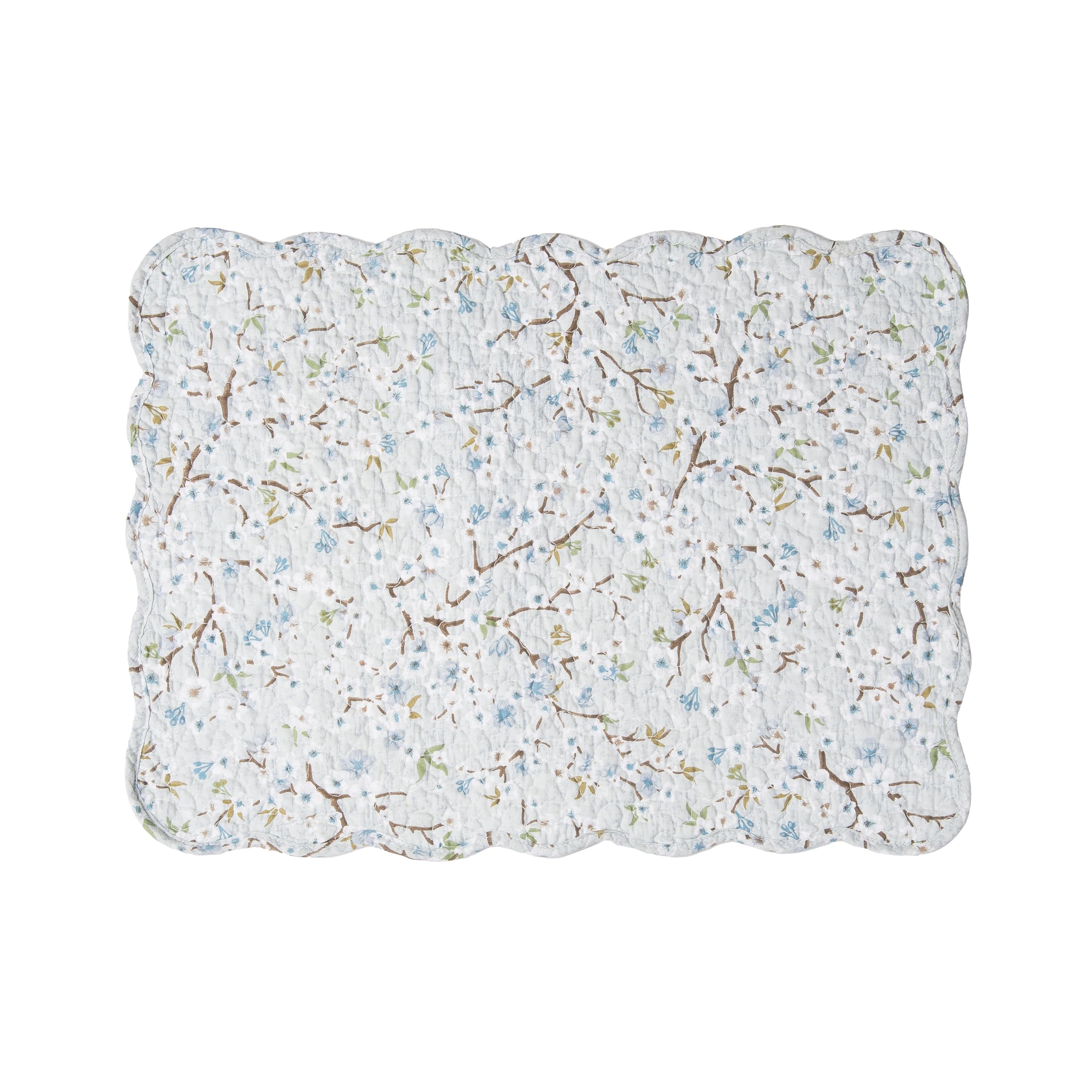 C&F Home Serenity Reversible Scalloped Quilted Vintage Floral Flower Themed Dining Tabletop Placemats Set of 6 All Seasons Sprin