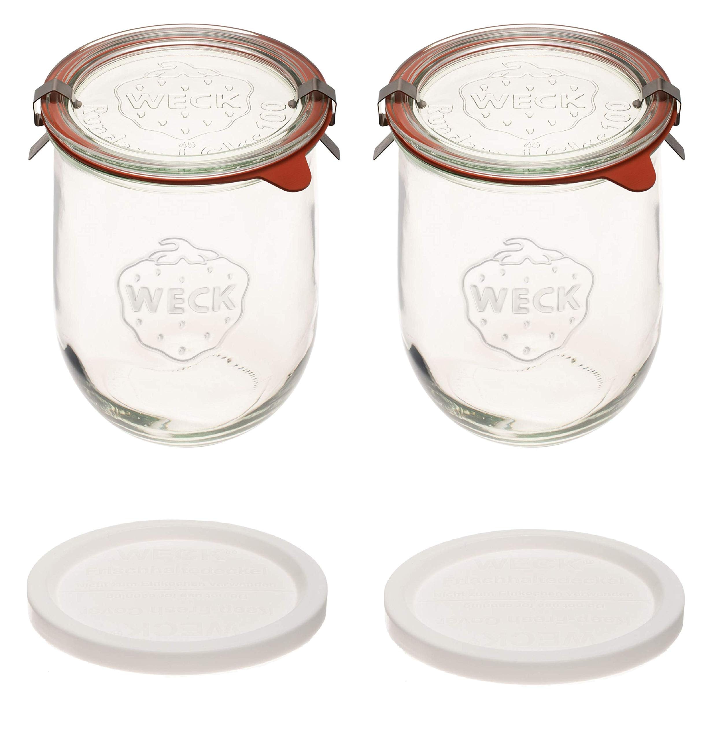 Weck Tulip Jars 1 Liter - Large Sourdough Starter Jars with Wide Mouth, Glass Lids and Keep Fresh Covers - Suitable for Canning 