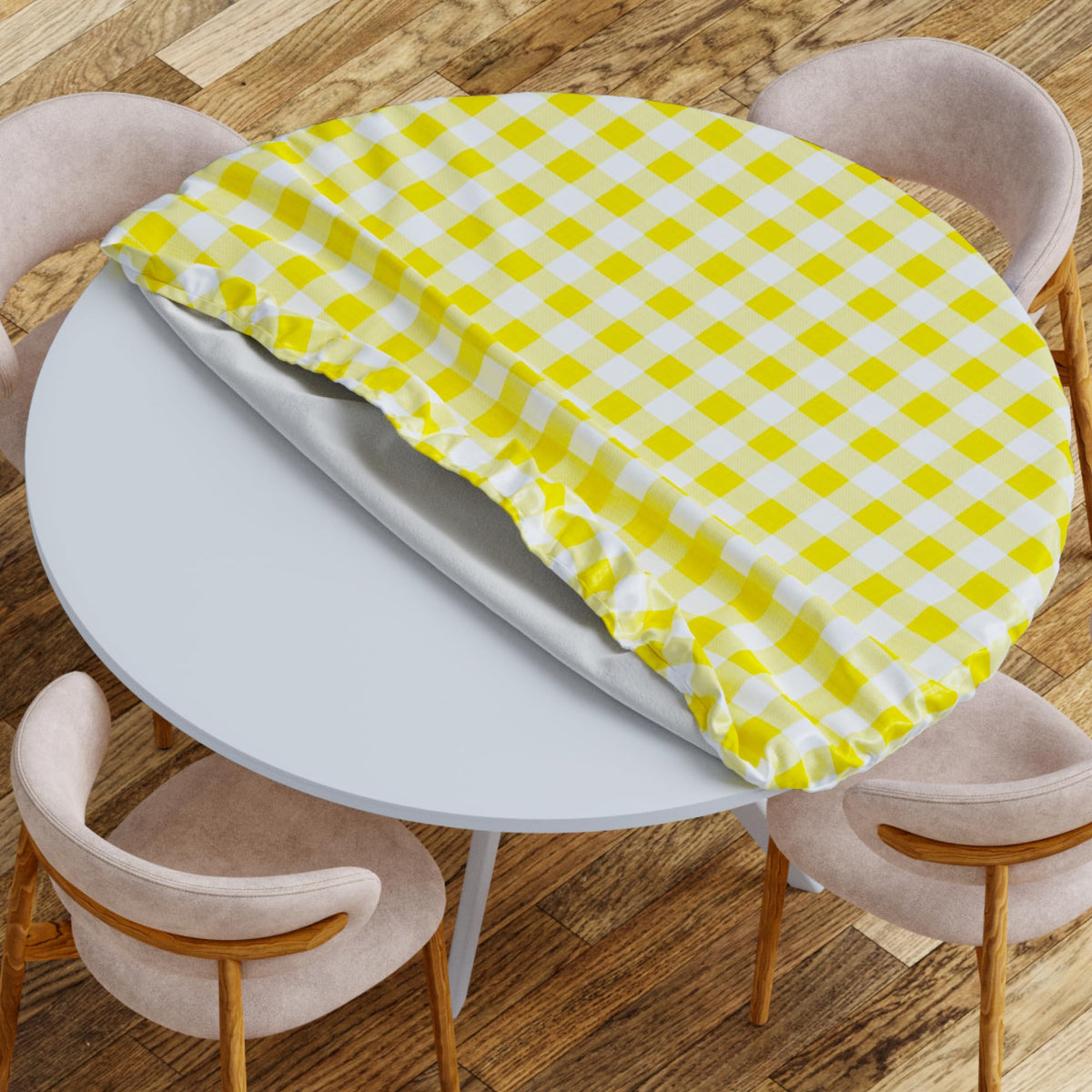 Sorfey Tablecloth -Fitted With Elastic, Vinyl With Flannel Back, Fits For Table 60 Inches Round,Water Proof, Easy To Clean, Chec