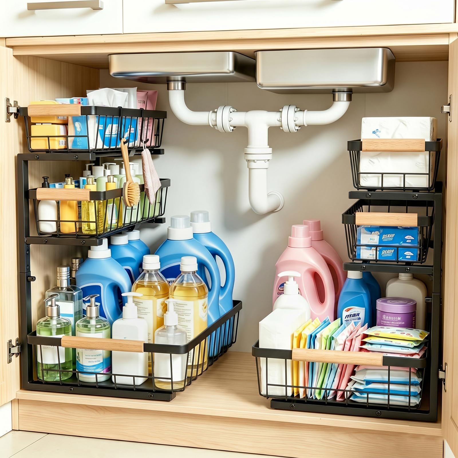 Tviorst 3 Tier Grid Pull Out Organizer Black 2 Pack Sliding Rack
