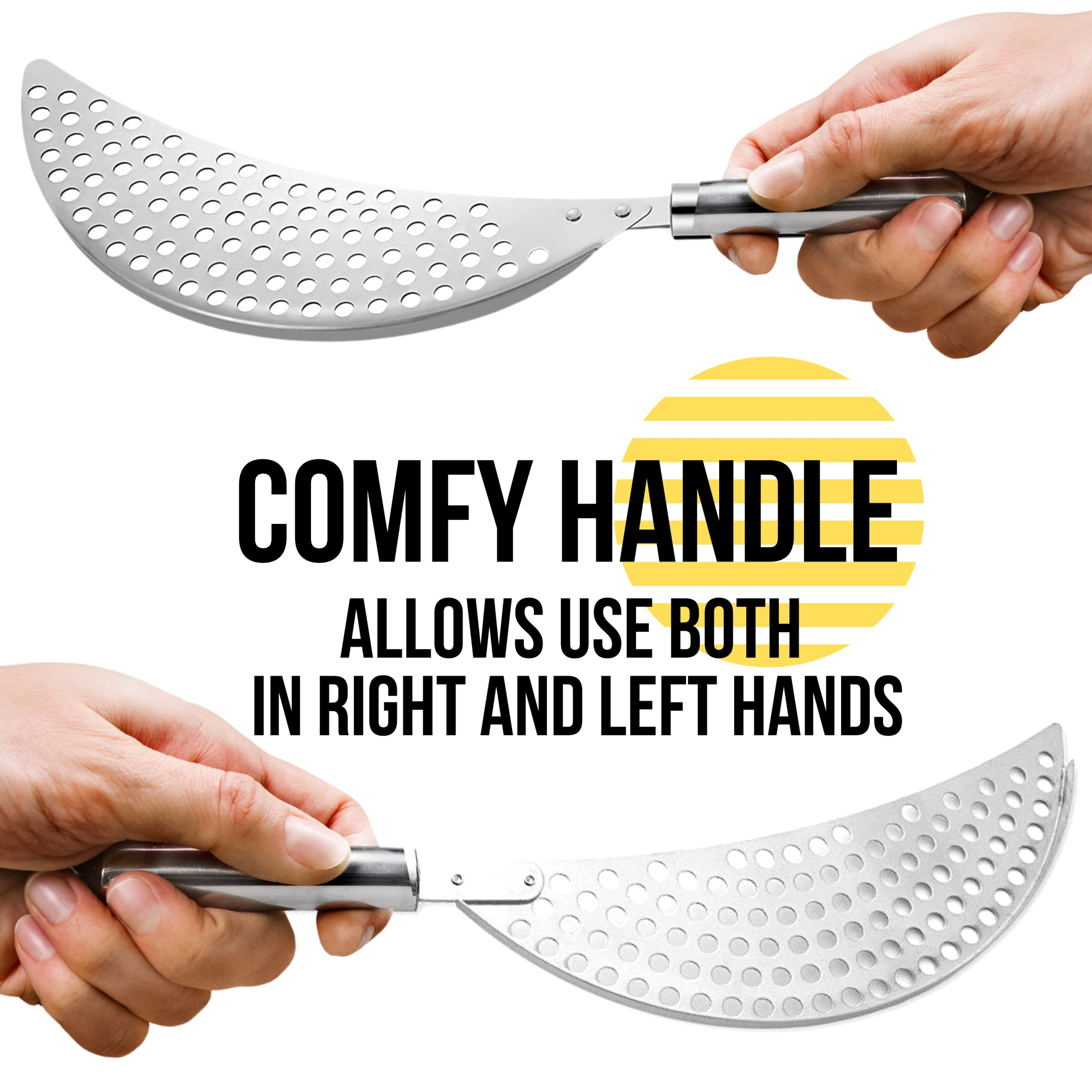 Held Crescent Drainer Pan Pot Strainer With Handle Stainless Steel Hand For Spaghetti Fry Noodles Fruit Vegetable Pasta Strainer