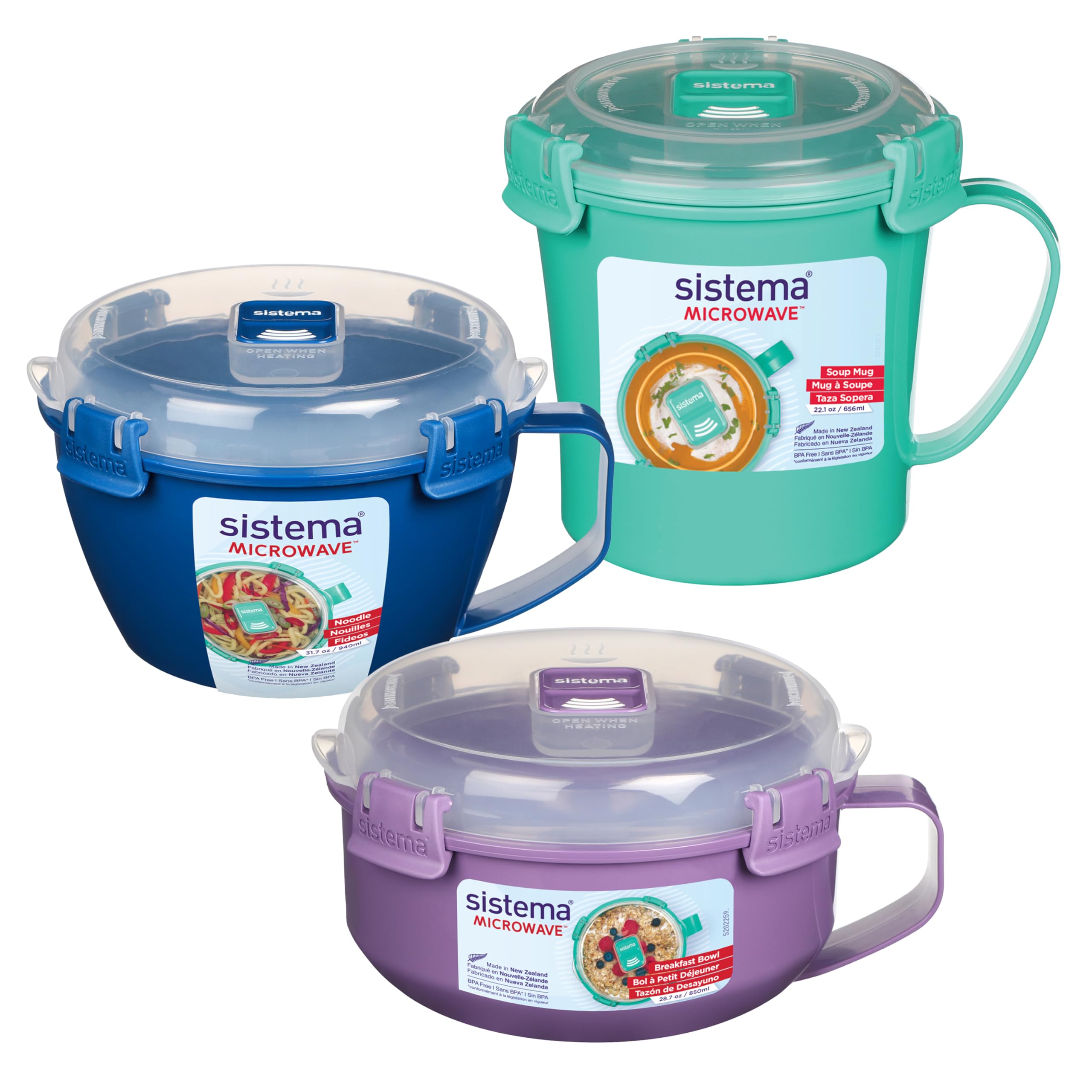 Sistema Microwave Containers | Soup Mug, Porridge Bowl & Noodle Bowl | Food Containers With Steam Release Vents | BPA-Free | Red