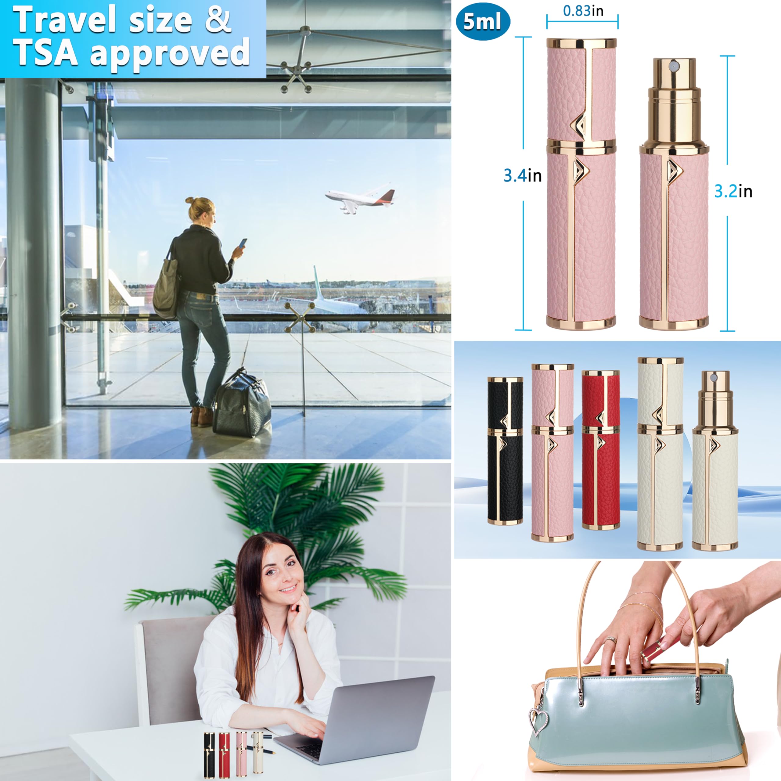 Qavhun Refillable Travel Perfume Atomizer Bottle - 5Ml Luxury Pocket Perfume Dispenser Pump, Travel Perfume Atomiser, Cologne Di