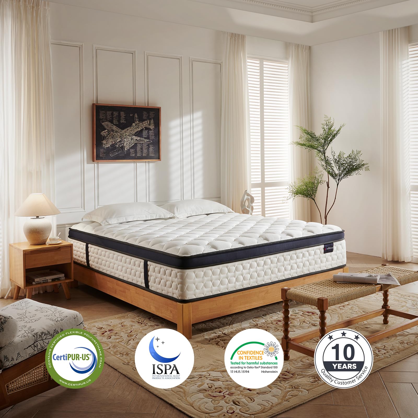 Kaurelax Queen Size Mattress,14 Inch Queen Mattress In A Box,Hybrid Mattress With Gel Memory Foam & Individual Pocket Spring For