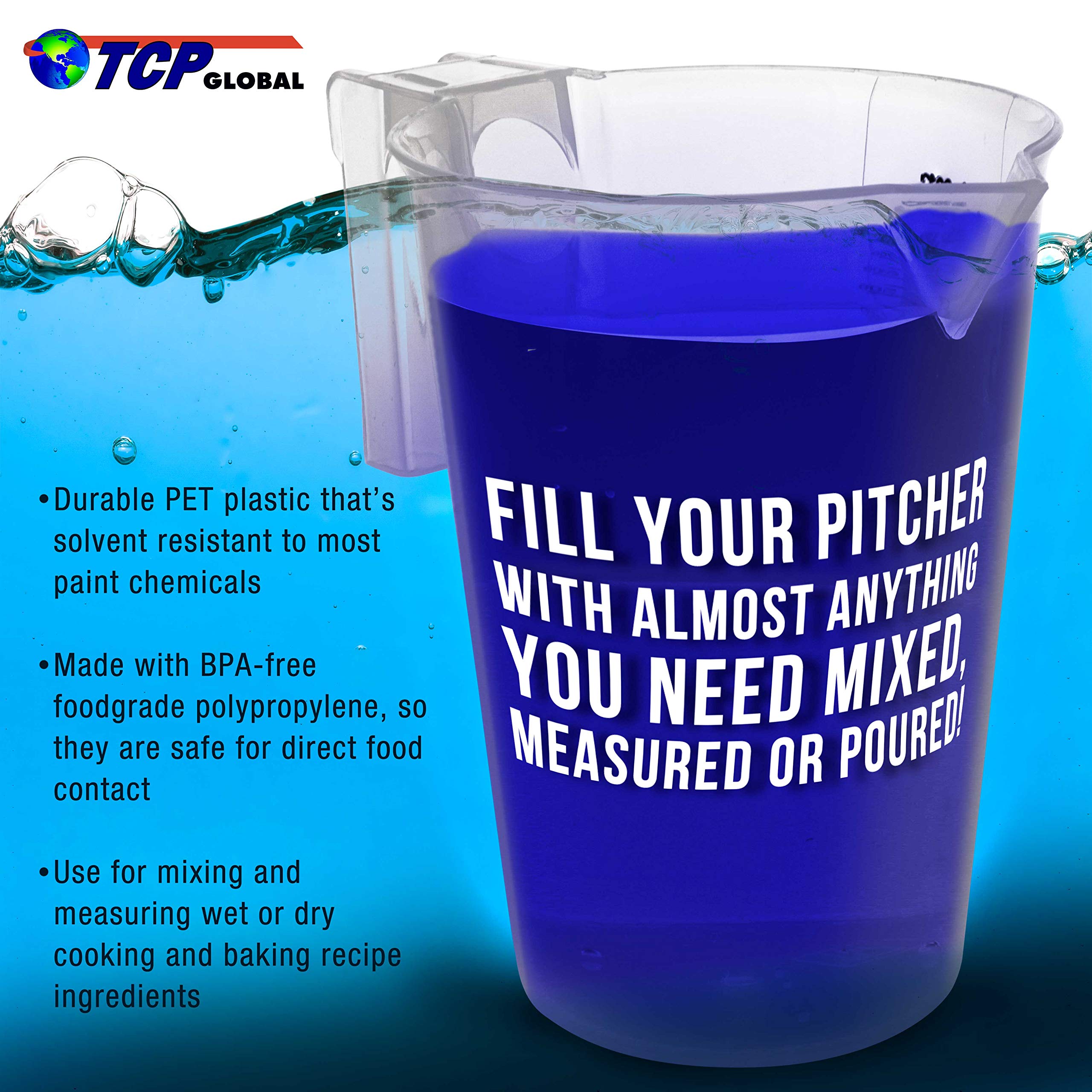 Tcp Global 3 Liter (3000Ml) Plastic Graduated Measuring And Mixing Pitcher (Pack Of 4) - Holds 3 Quarts 0.75 Gallon - Pouring Cu