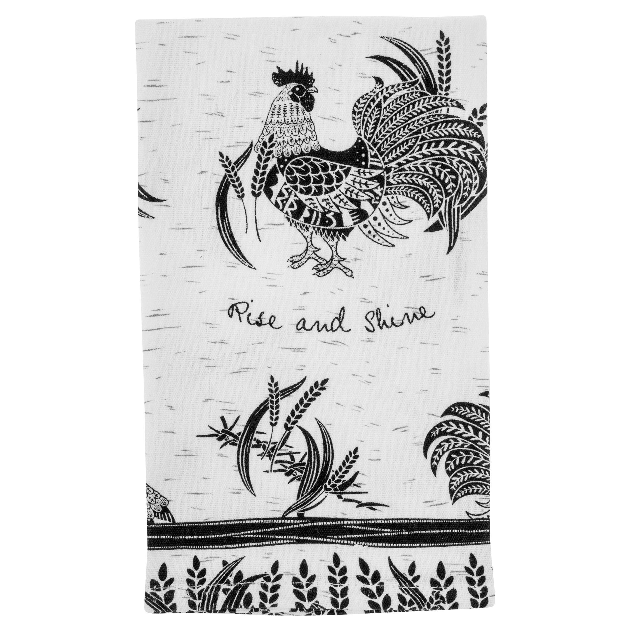 Karma Gifts Black And White, Rooster Boho Tea Towels, 28'' L X 20'' W