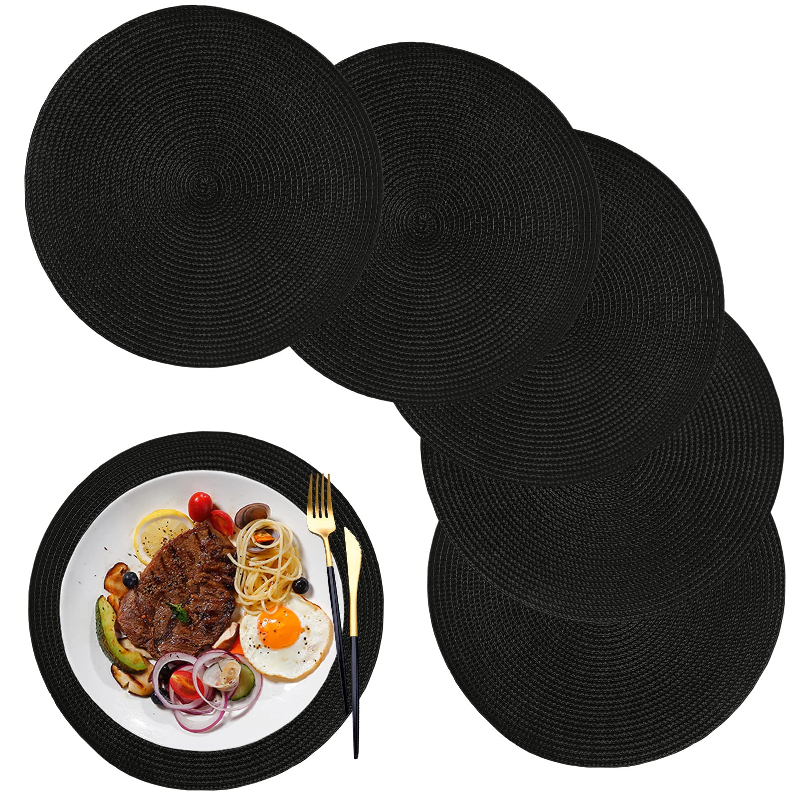 Wanyd Placemats Round Placemats For Dining Table Set Of 6, 12.6 Inch Small Circle Placemats Washable Heat Resistant Non Slip Rou