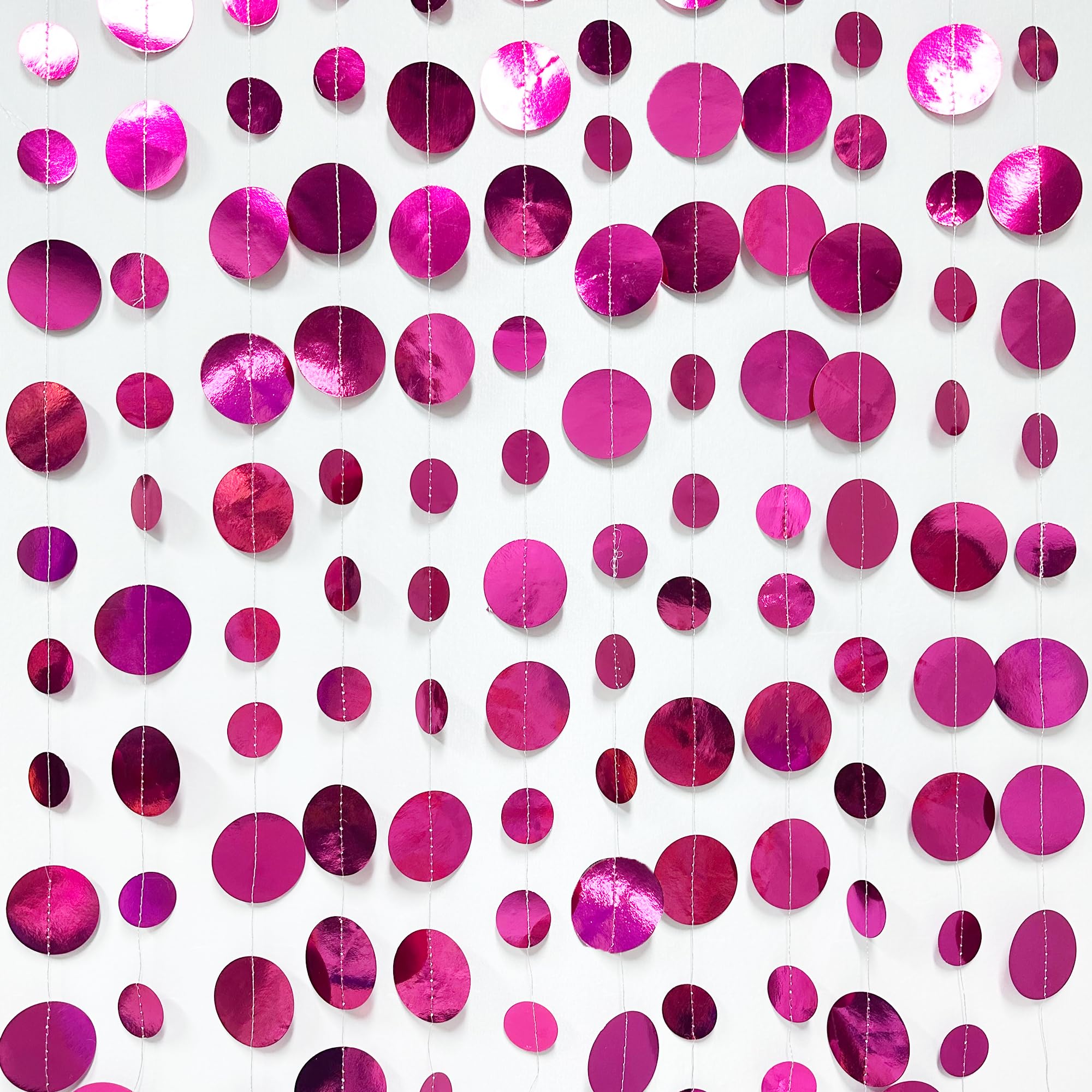 Hot Pink Party Decorations Circle Dots Garland Metallic Rose Pink Hanging Paper Polka Dots Streamer For Bachelorette Birthday En