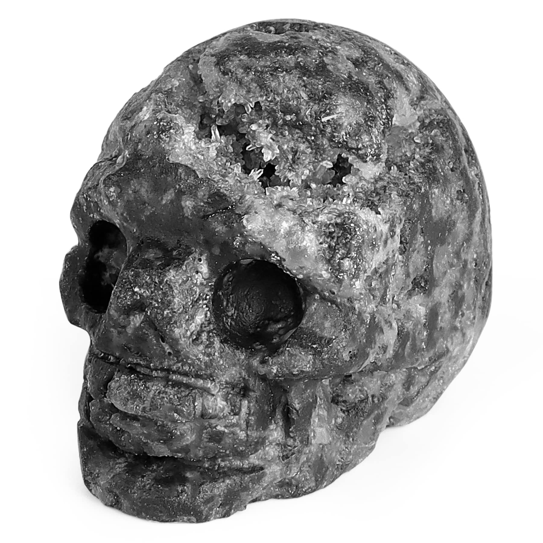 Artistone 2.0 Black Geodes Crystal Skull Head Statue Gemstone Human Head Skeleton Figurines Collectible Sculpture for Home Hallo